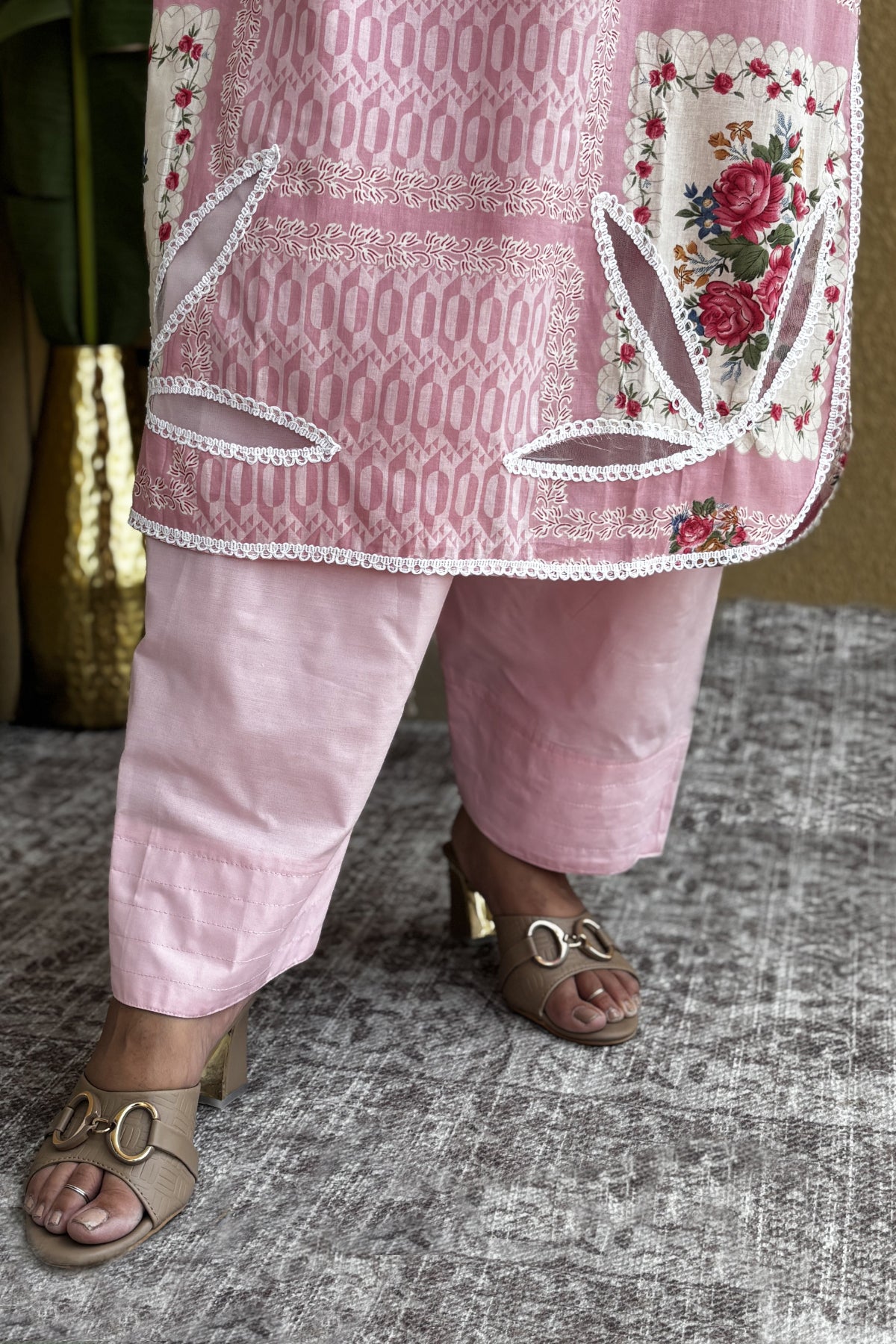 Arezia Blush Pink Lawn Kurta with Farshi Salwar Set