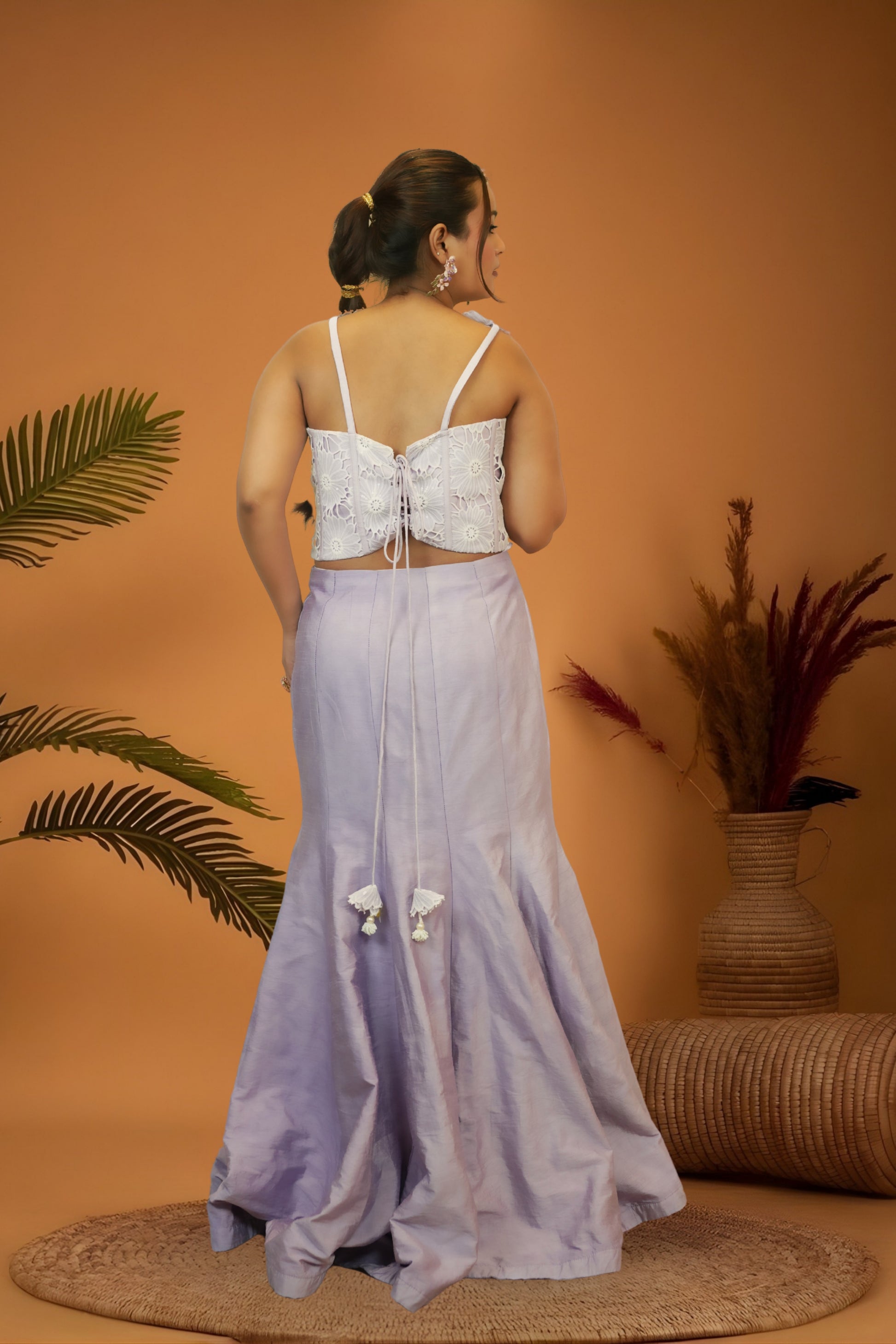 Lavender cutwork blouse mermaid skirt set