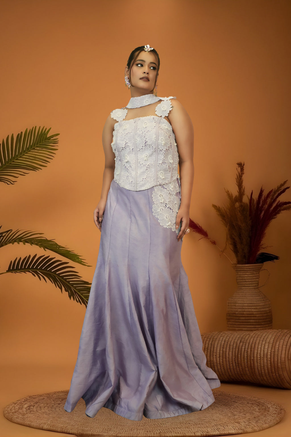 Lavender cutwork blouse mermaid skirt set