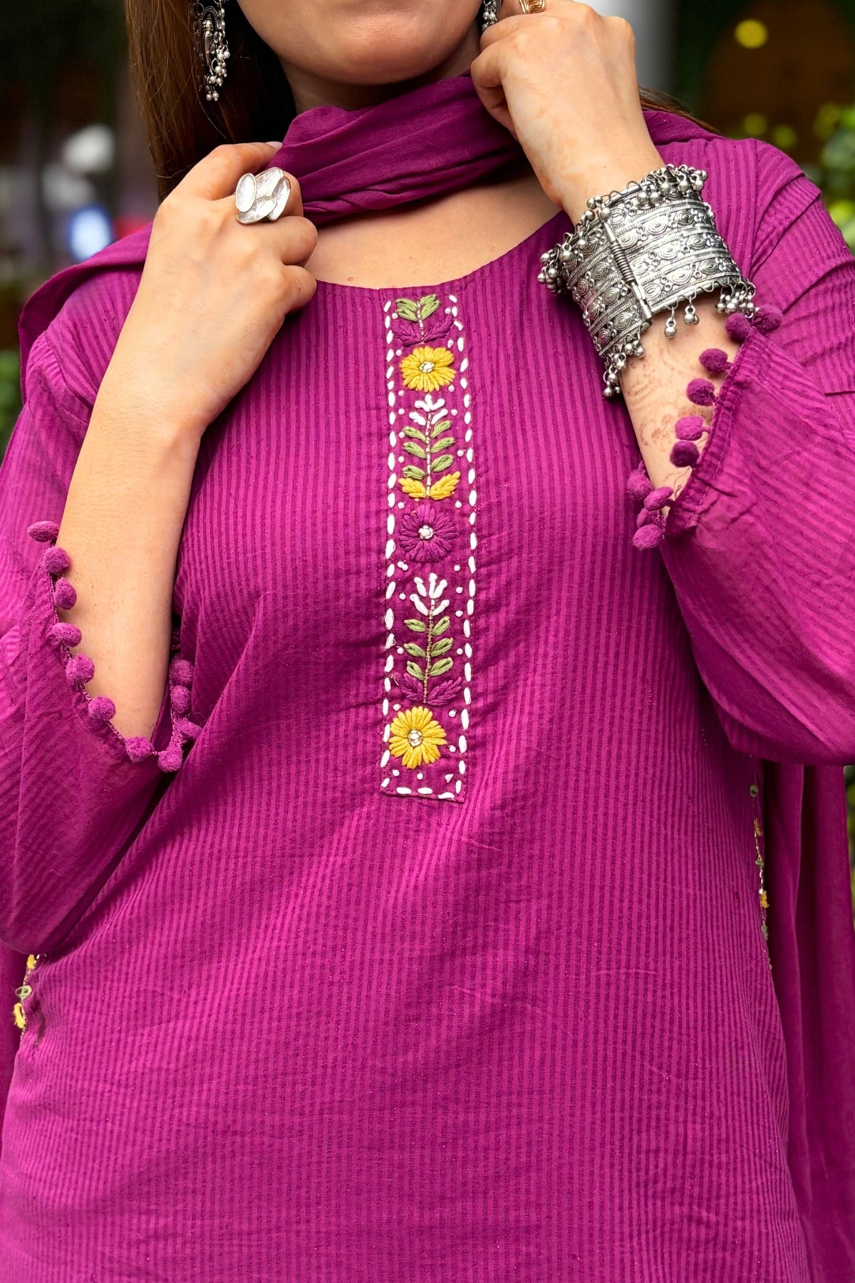 Royal Plum Embroidered Cotton Suit Set