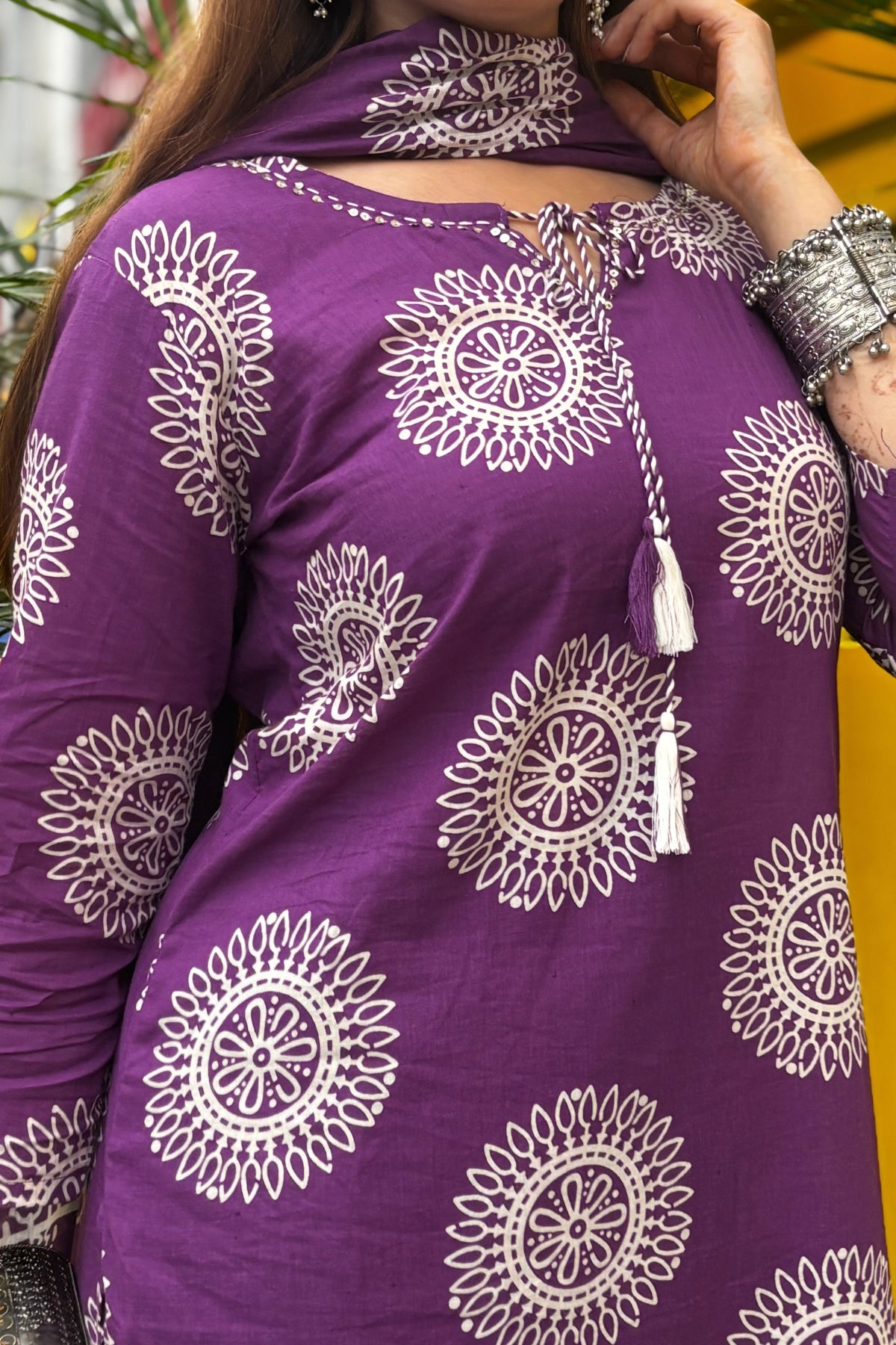 Purple Hand Block Printed Cotton Suit Set