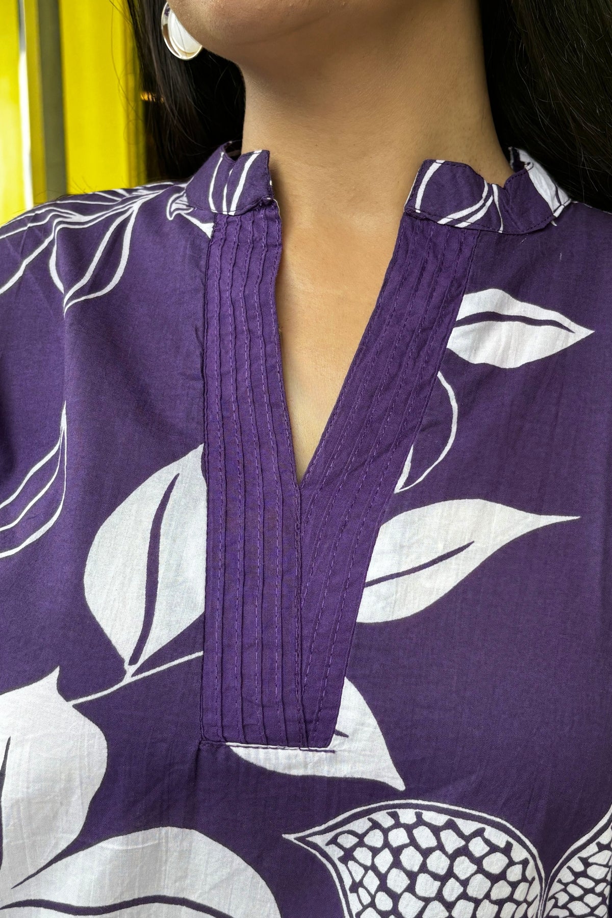 Purple Flora Printed Cotton Kurta with Pants