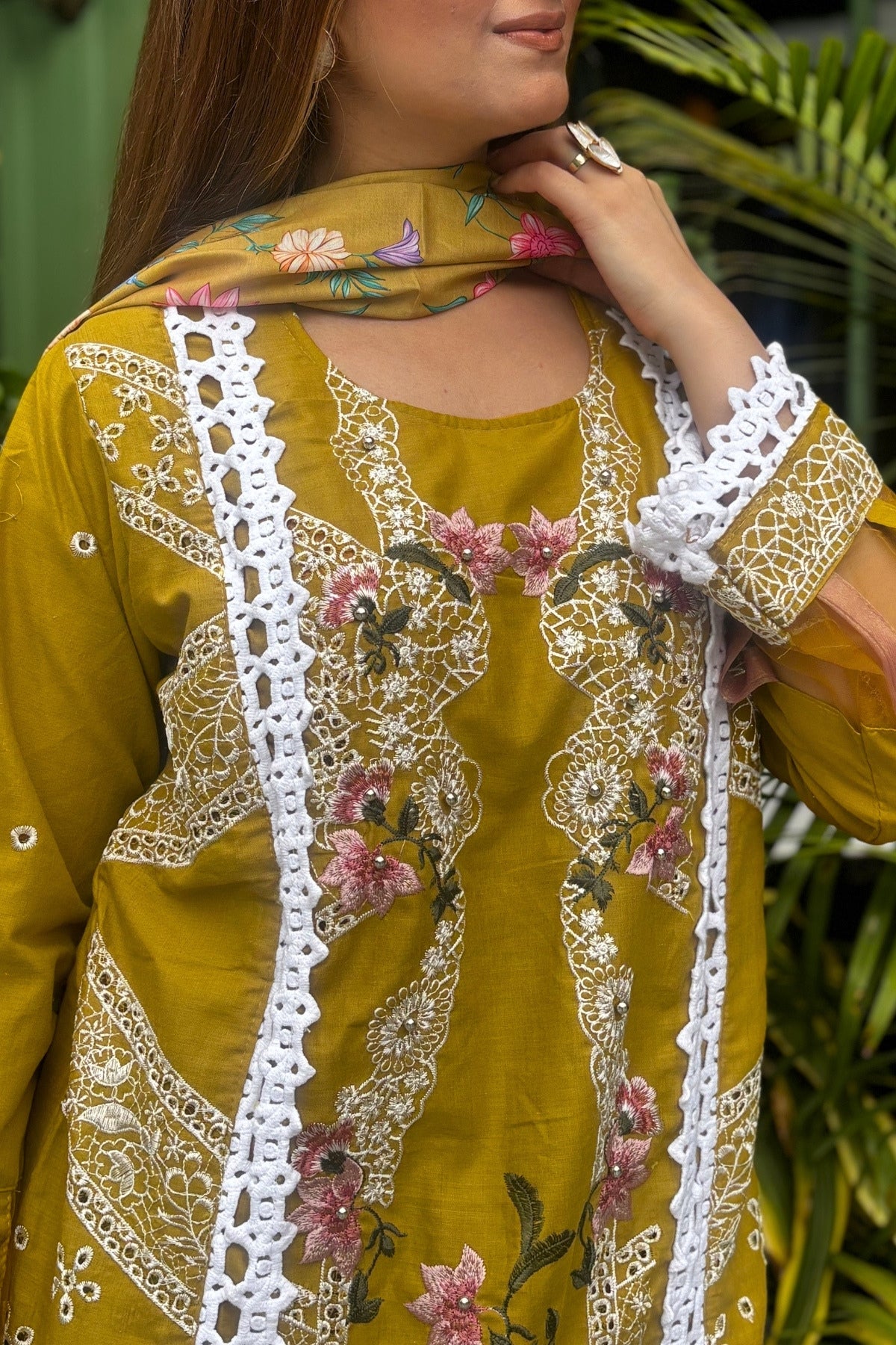 Mahreen - Golden Mustard Lawn Suit Set