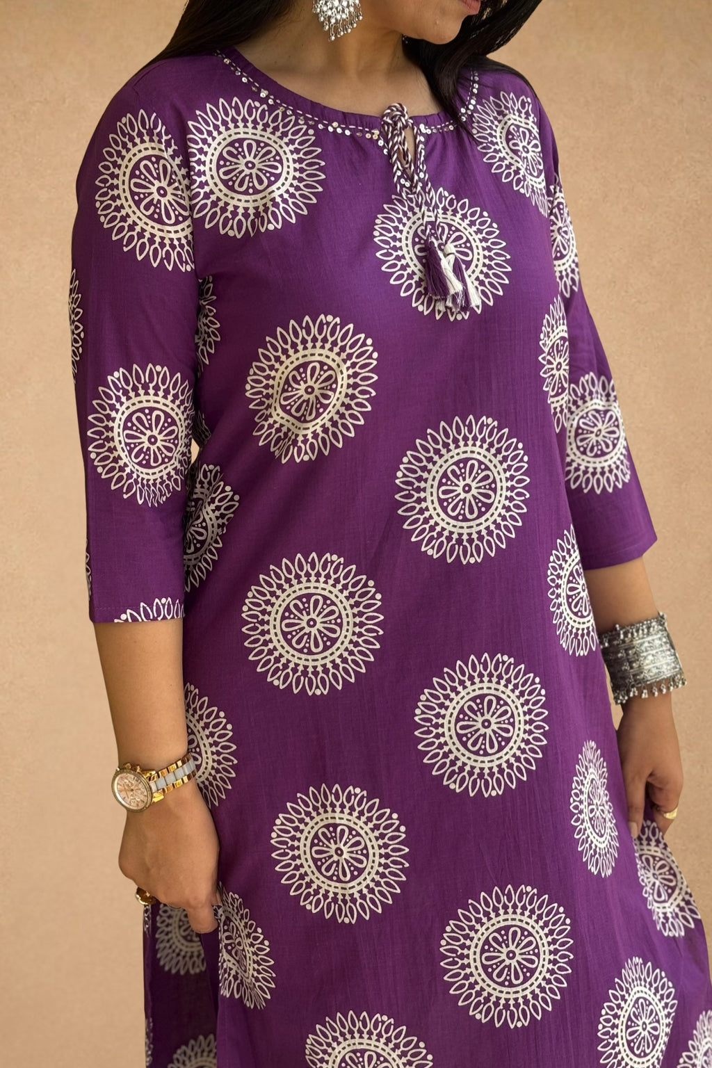 Purple Hand Block Printed Cotton Suit Set