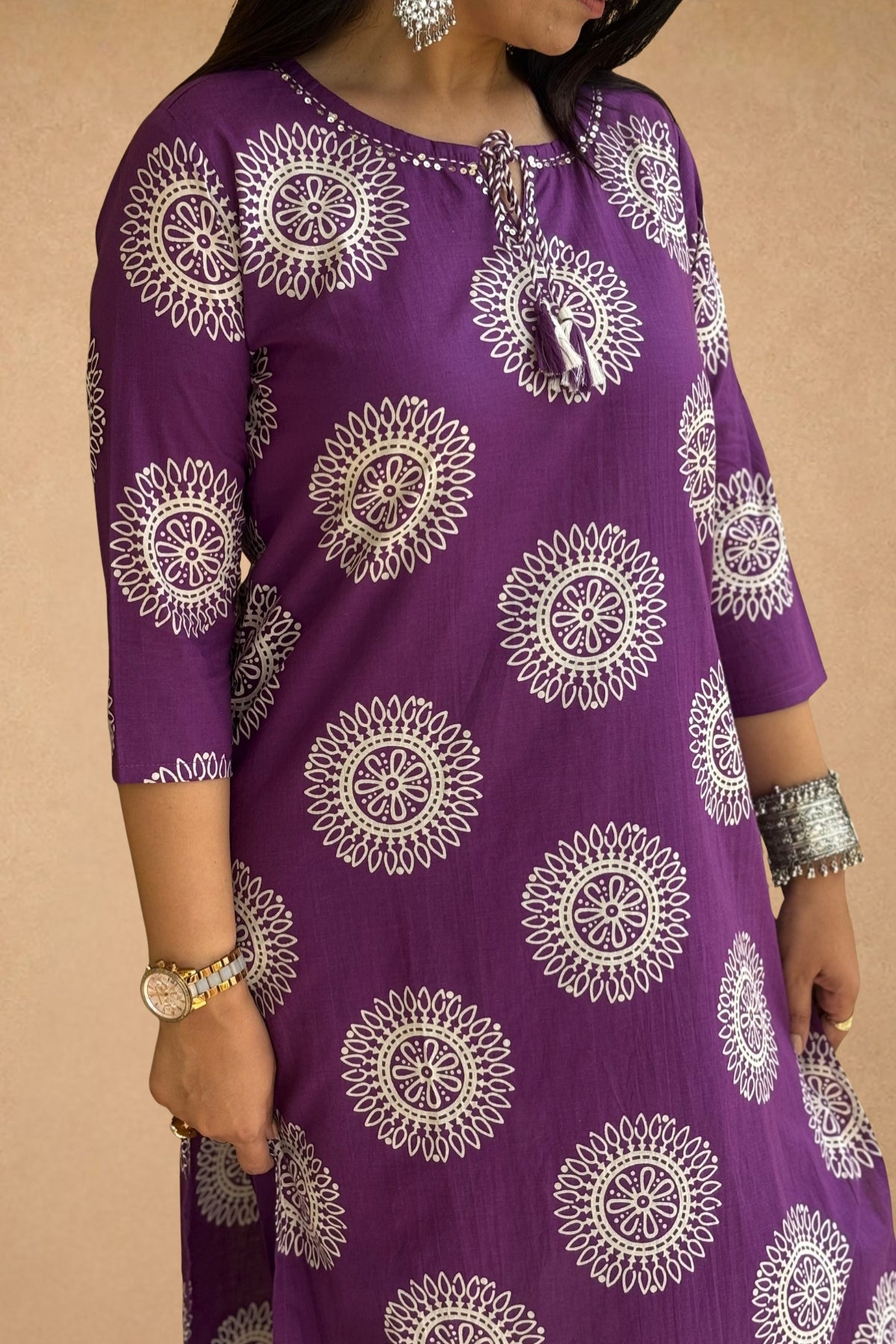 Purple Hand Block Printed Cotton Suit Set