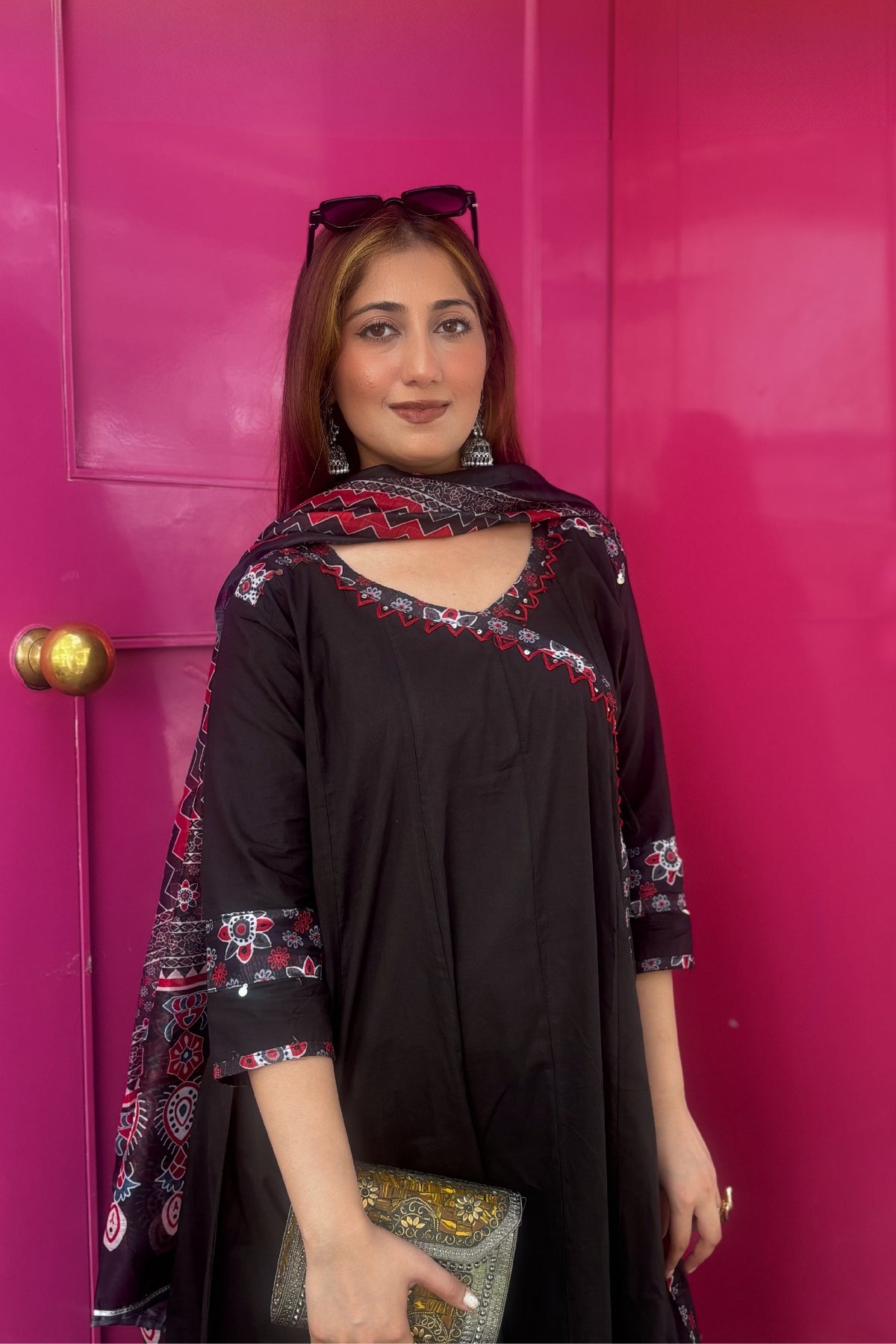 Black Zohra Cotton Slub Anarkali Suit Set