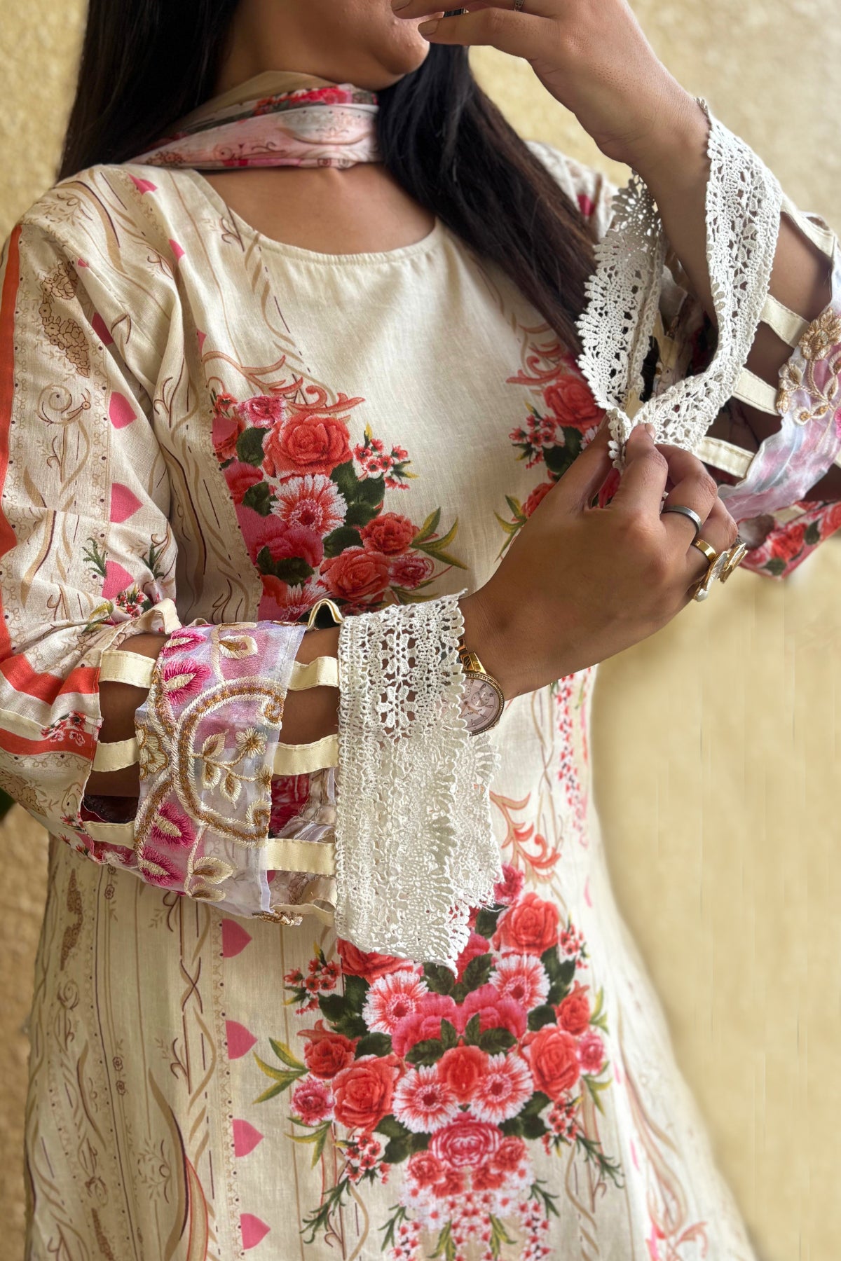 Arezia Cream Lawn Kurta with Farshi Salwar Set