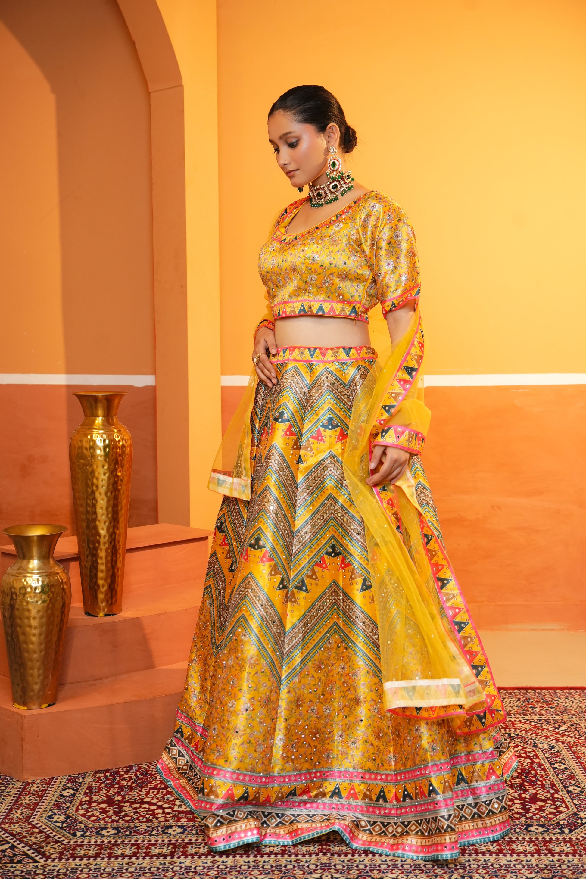 Regal Radiance Mustard Yellow Butter Silk Lehenga Set