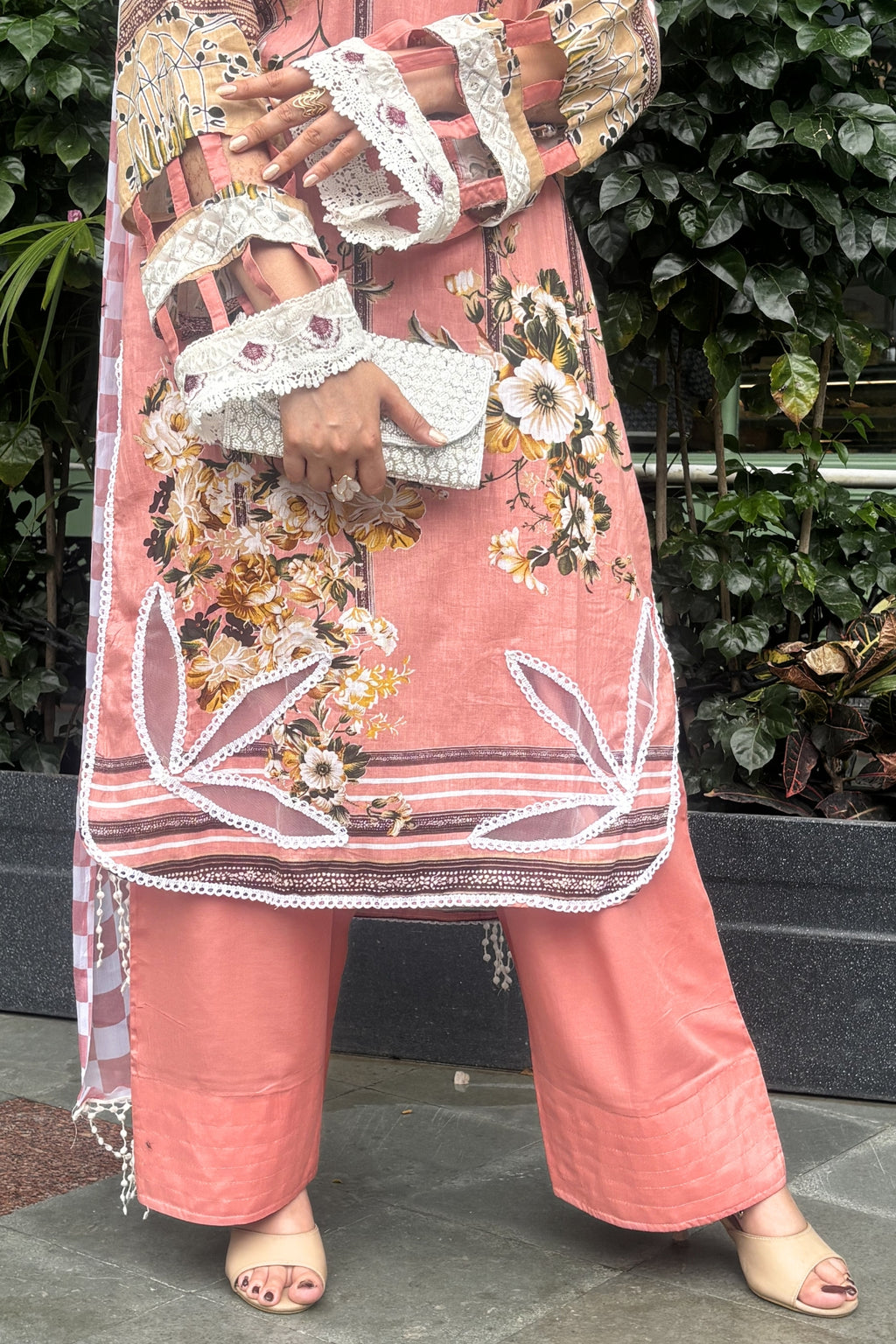 Arezia Peach Lawn Kurta with Farshi Salwar Set