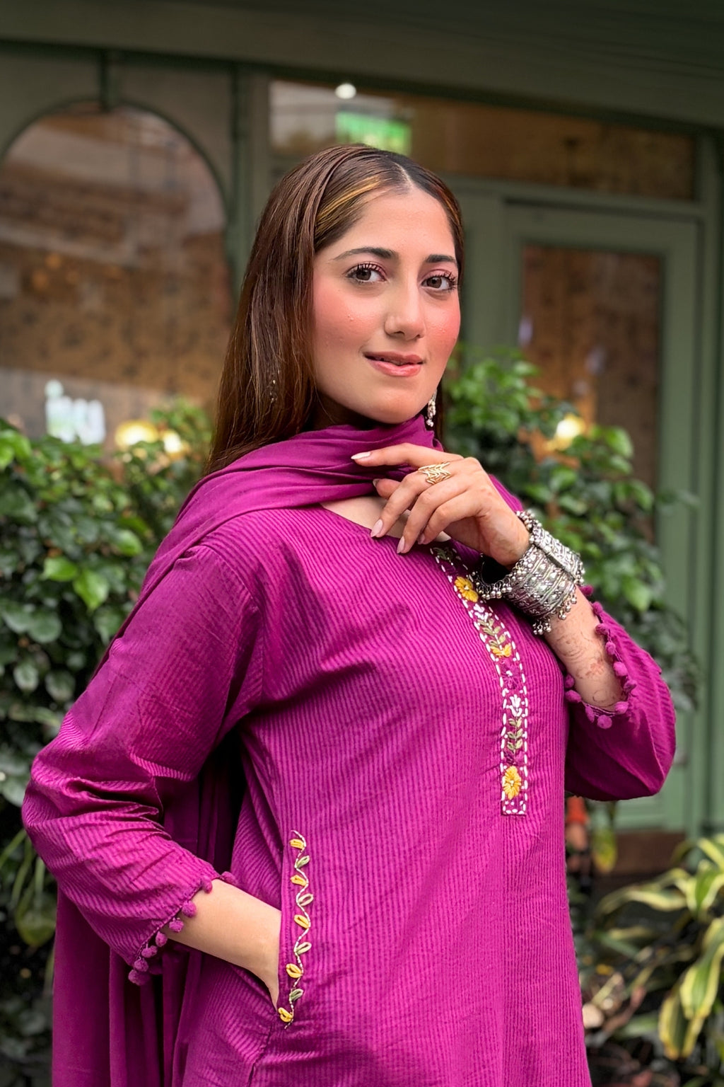 Royal Plum Embroidered Cotton Suit Set