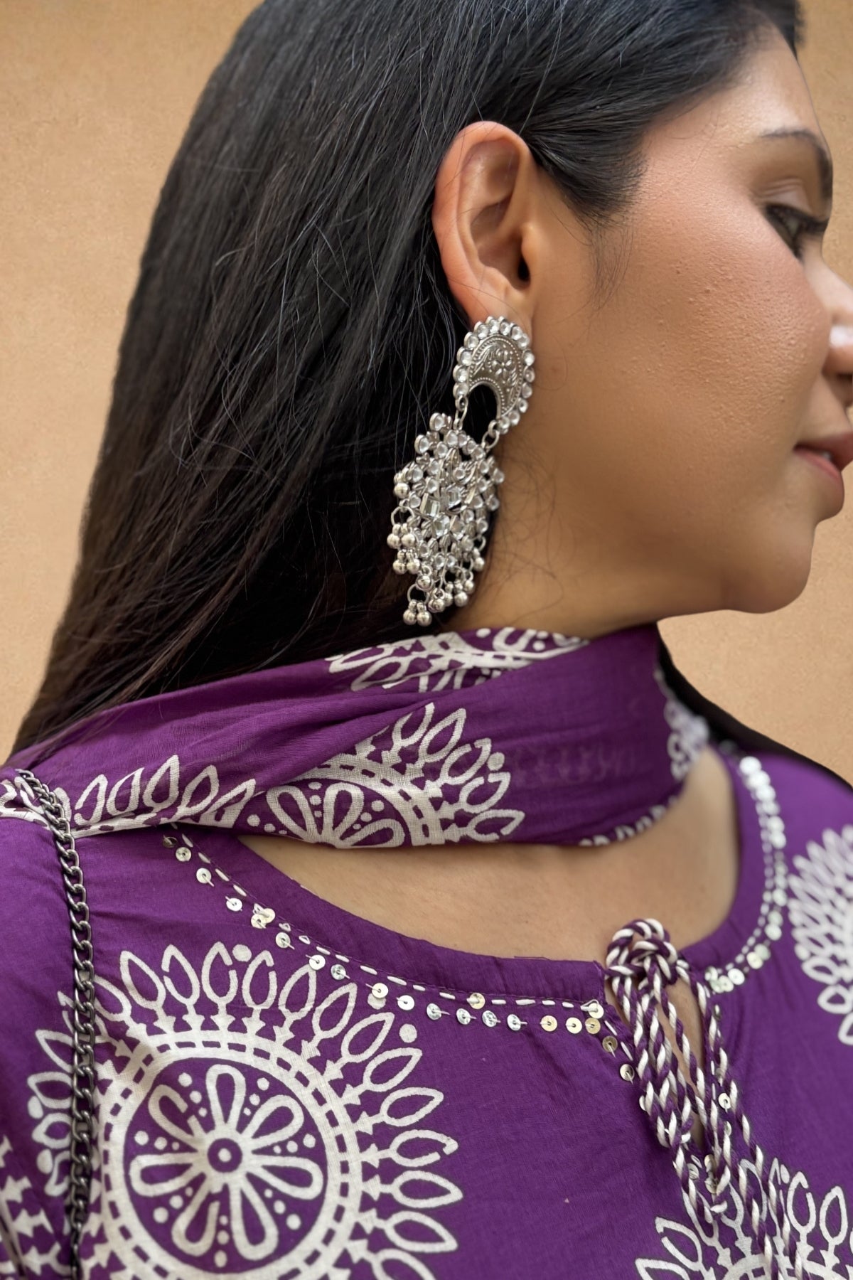Purple Hand Block Printed Cotton Suit Set
