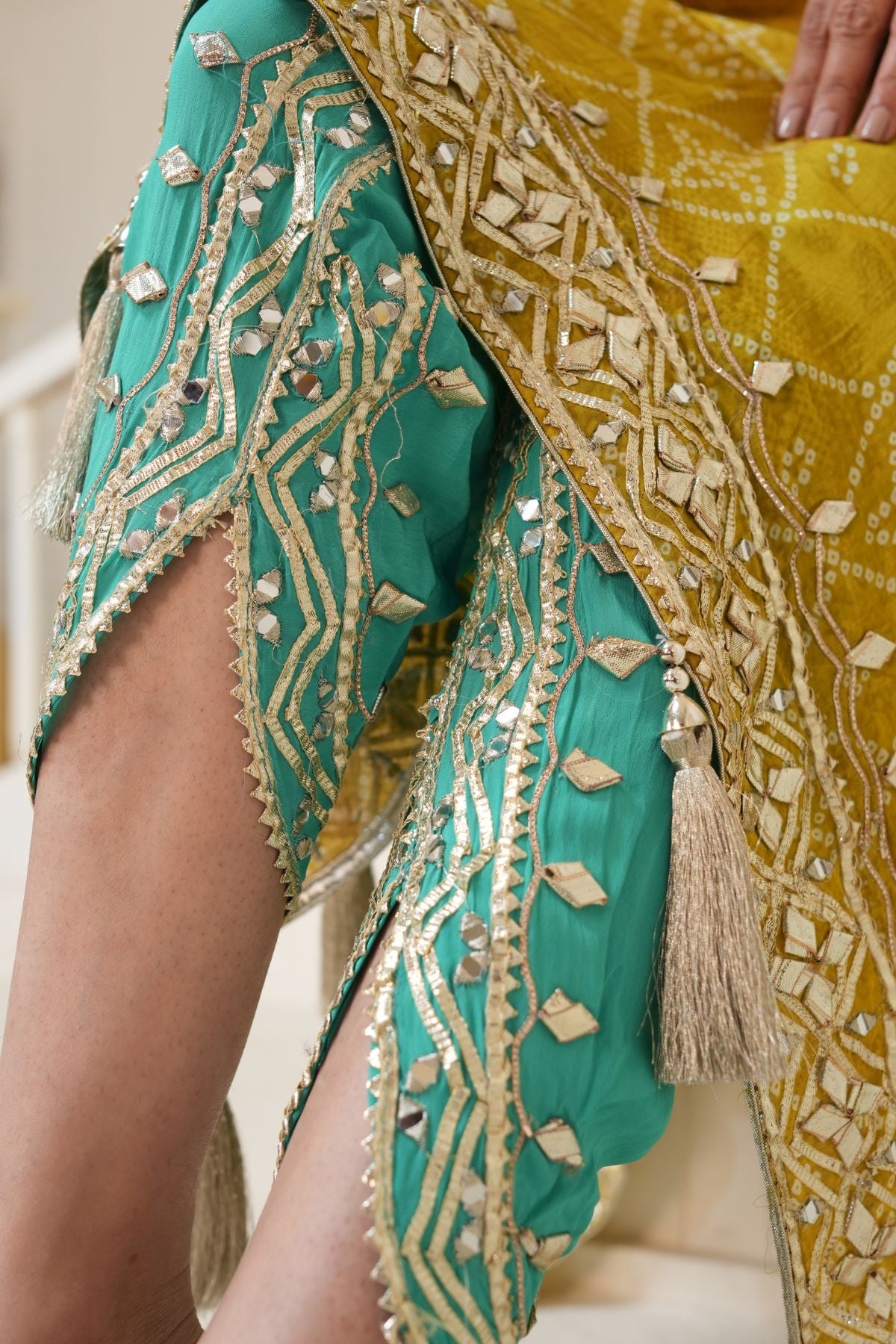 Mustard Yellow Bandhej Ombre Kaftan Set