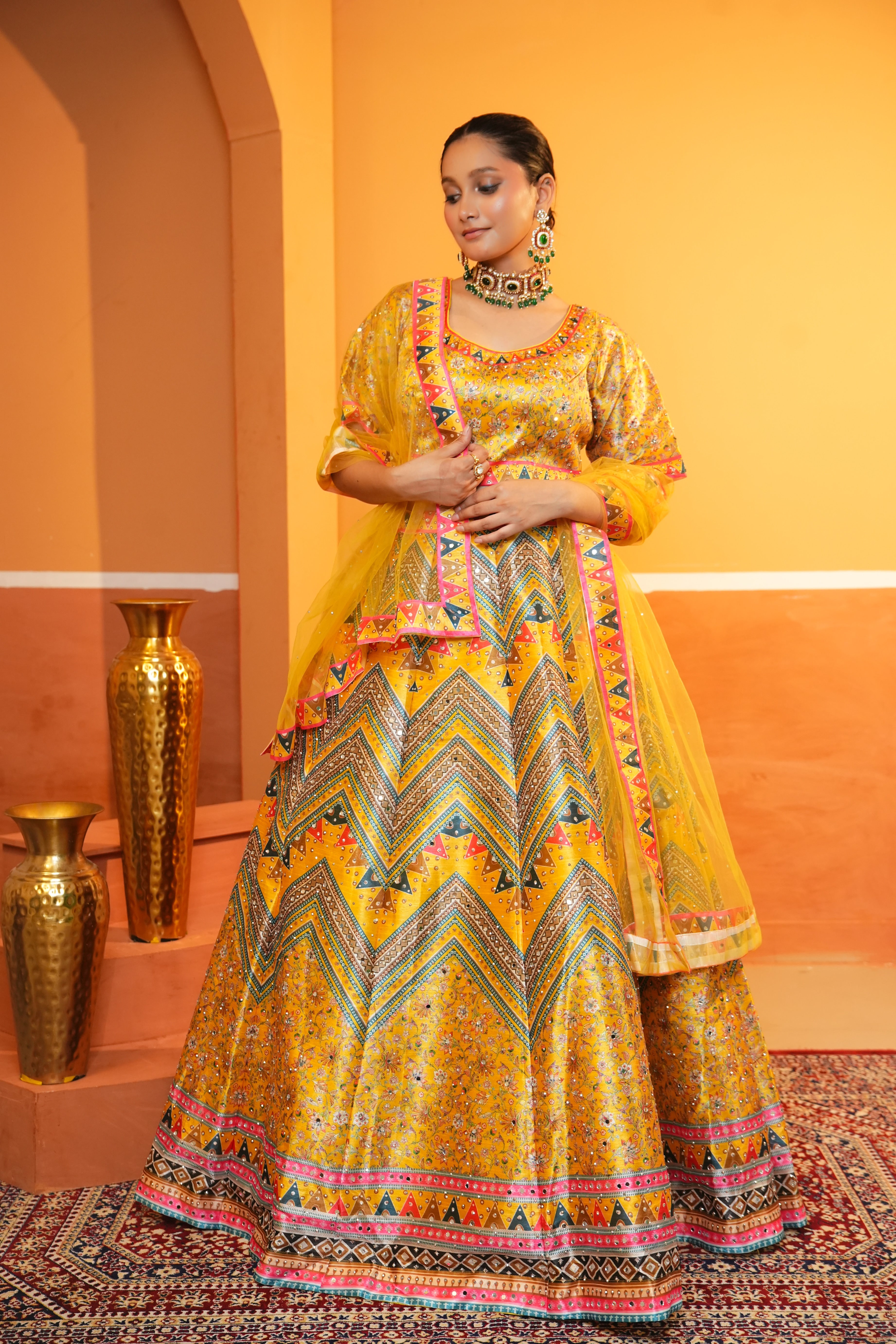 Regal Radiance Mustard Yellow Butter Silk Lehenga Set