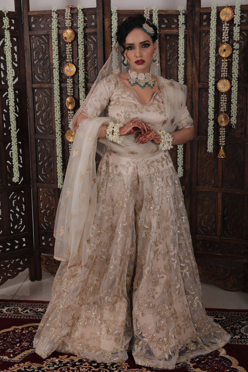 Beige Golden Elegance Gotta Patti Sharara
