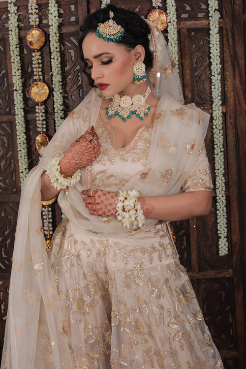 Beige Golden Elegance Gotta Patti Sharara