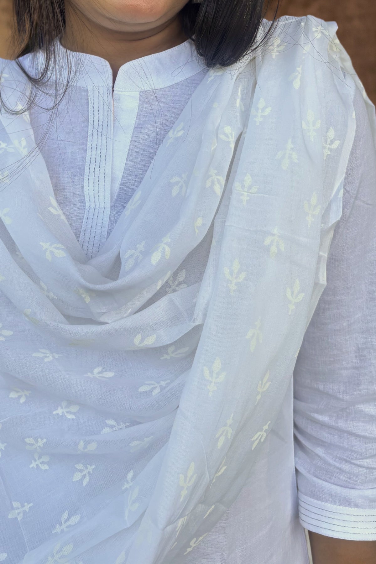 Snowy White Mul Cotton Kurta With Slip and Pants and Dupatta Suit Set