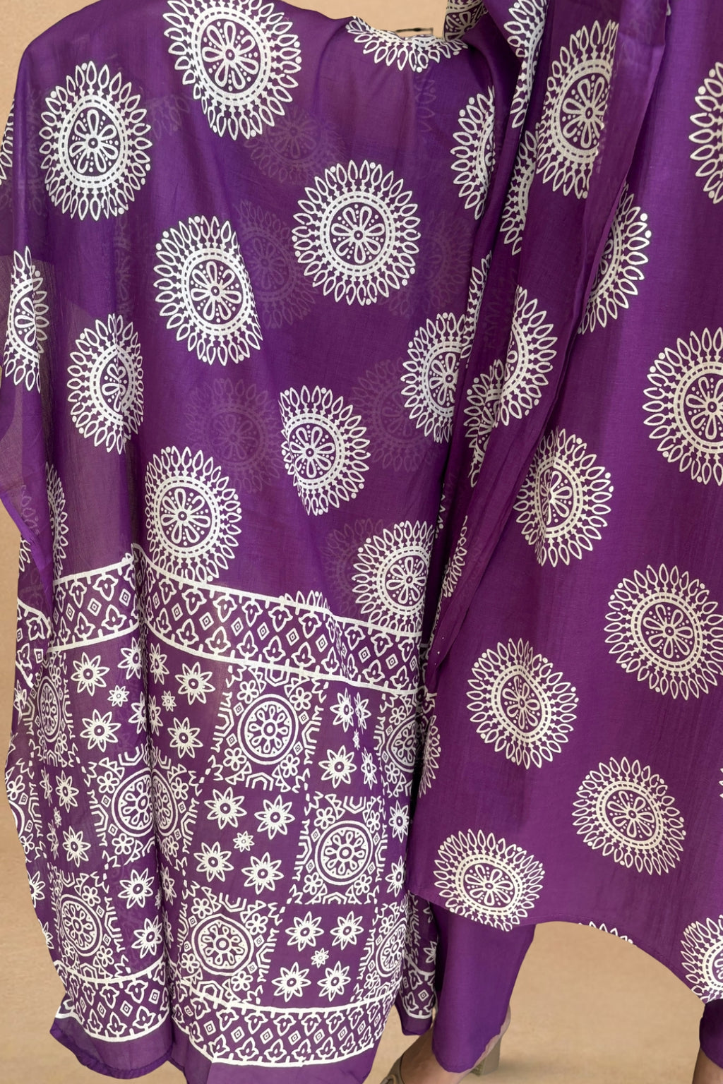 Purple Hand Block Printed Cotton Suit Set