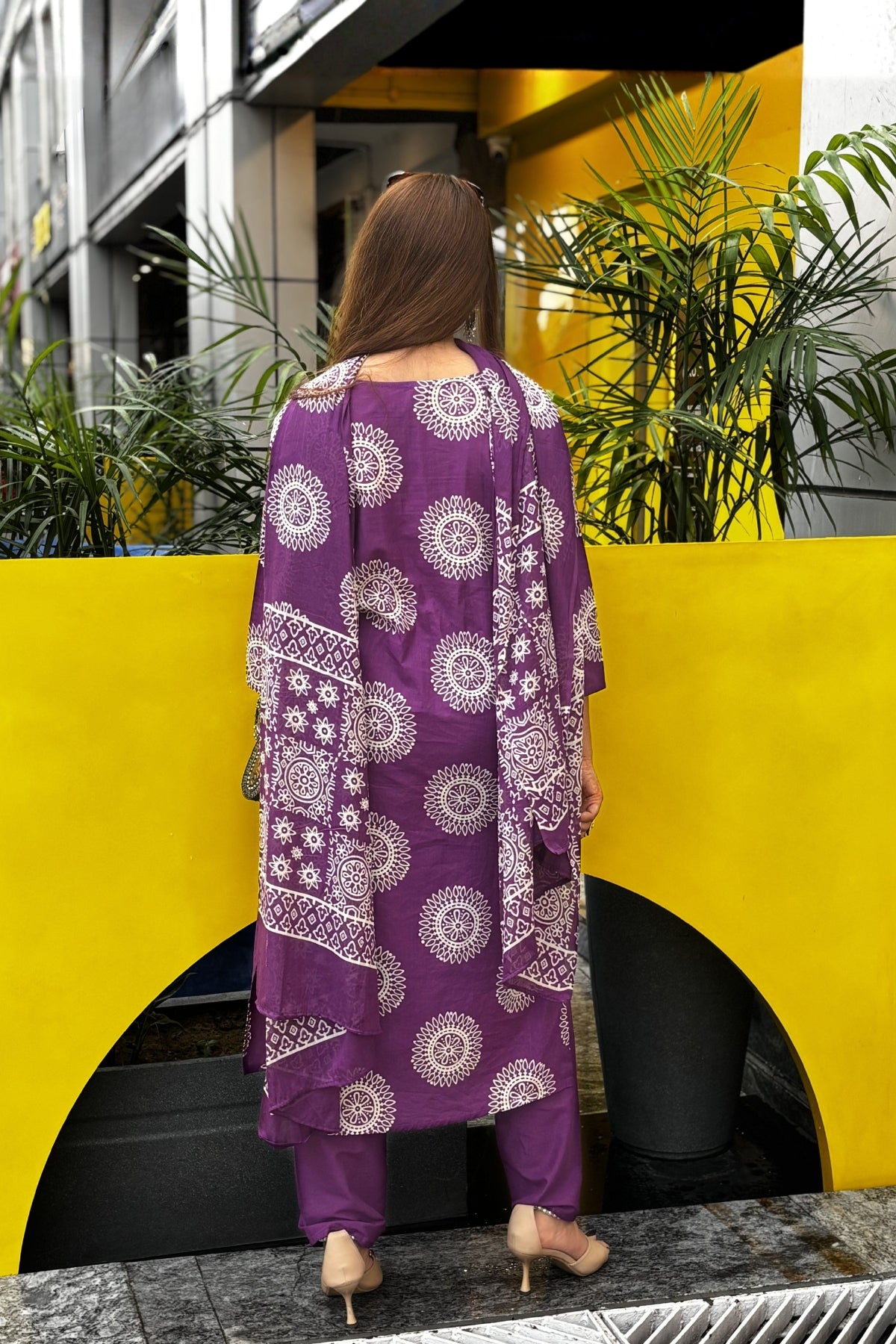Purple Hand Block Printed Cotton Suit Set