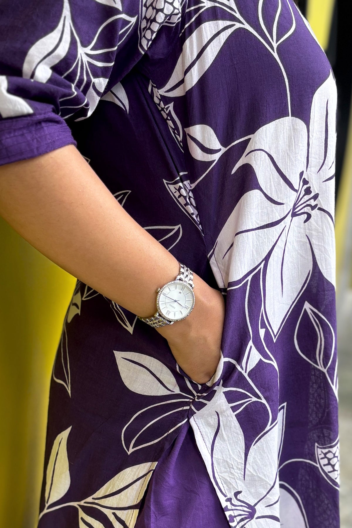 Purple Flora Printed Cotton Kurta with Pants