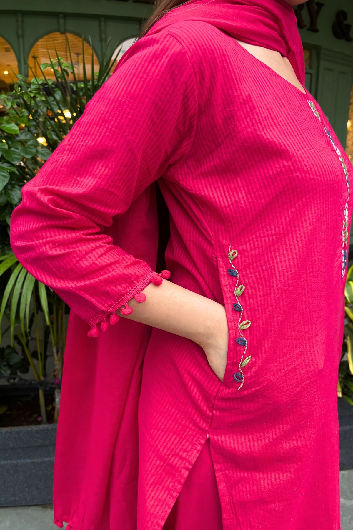 Rani Pink Embroidered Cotton Suit Set