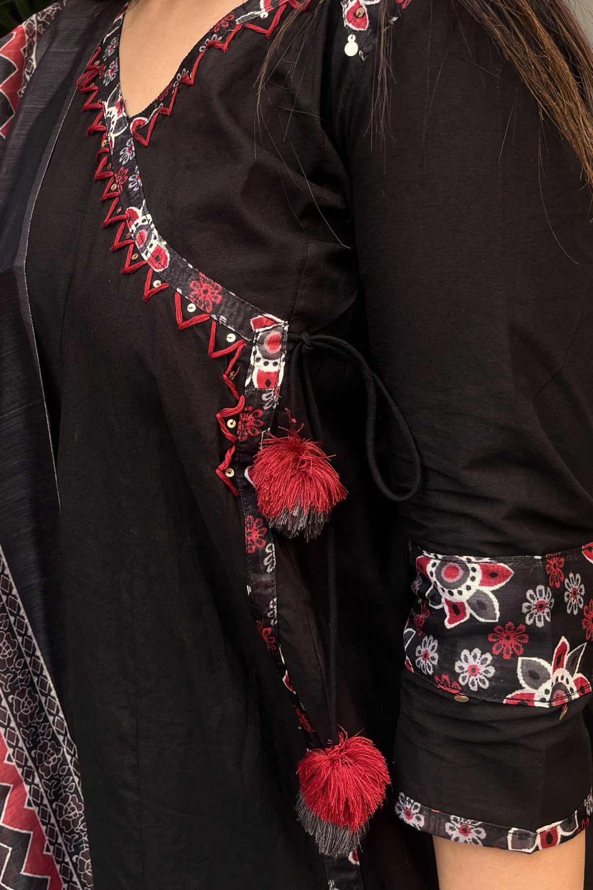 Black Zohra Cotton Slub Anarkali Suit Set