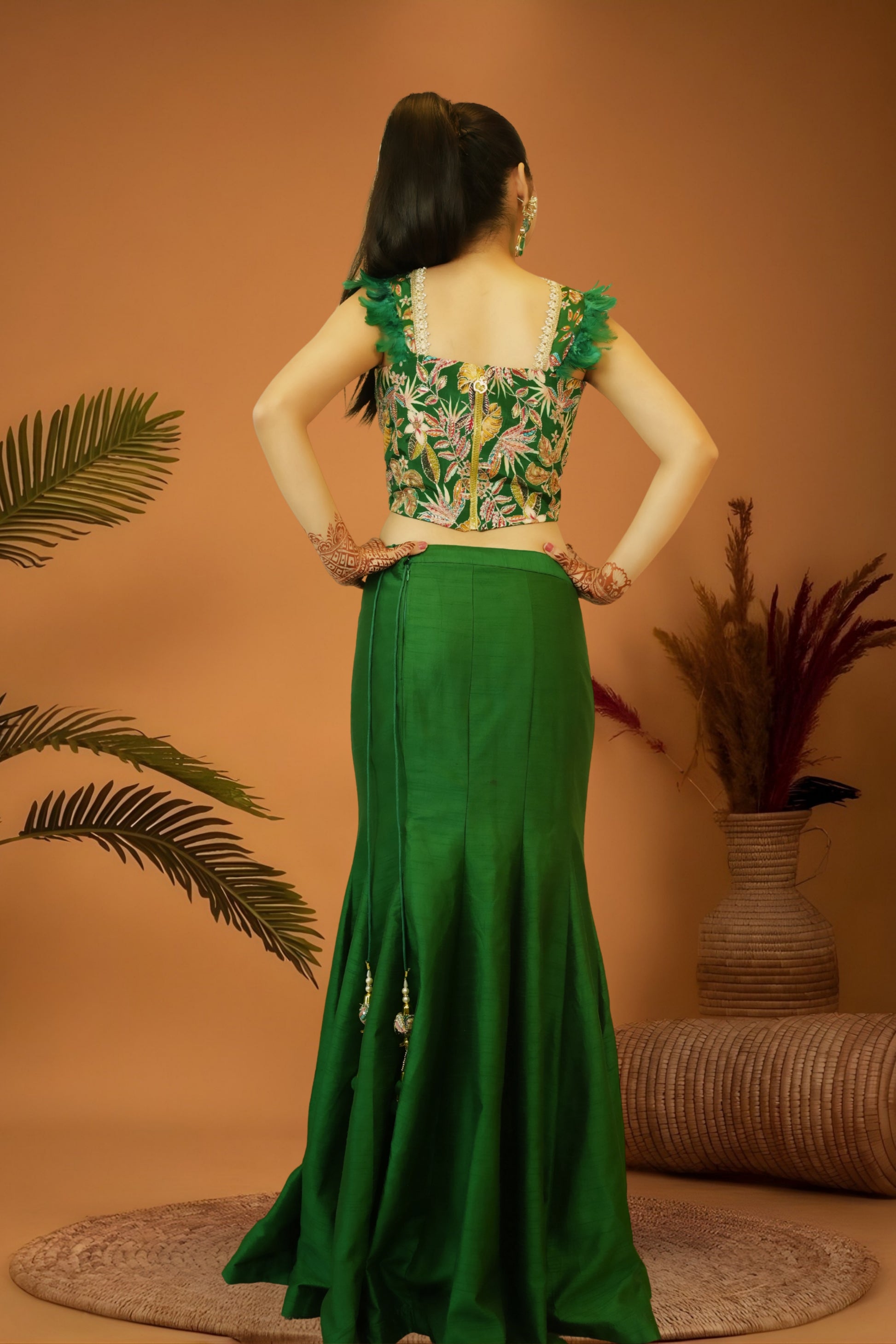 Emerald green mermaid skirt crop top set