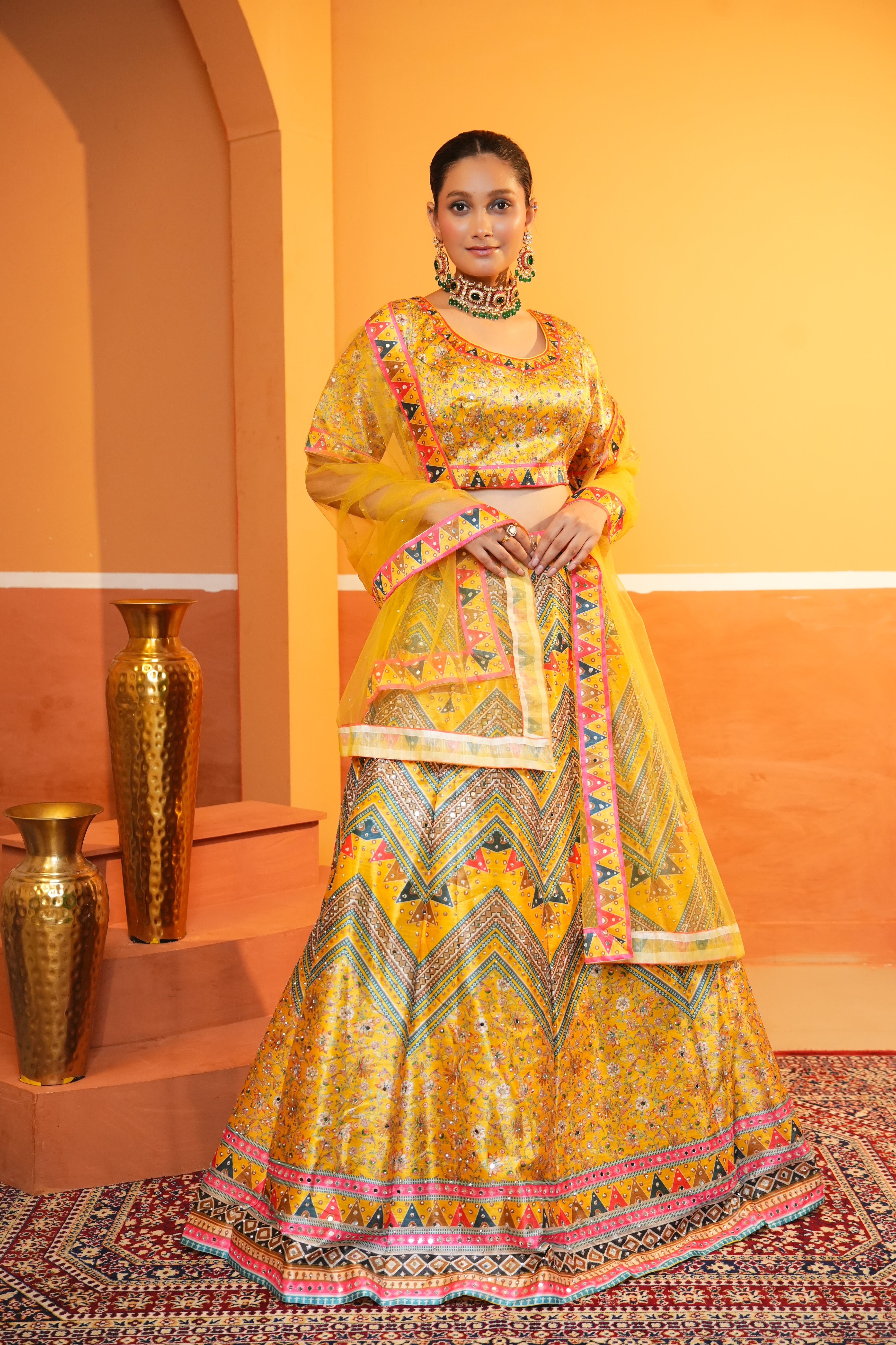 Regal Radiance Mustard Yellow Butter Silk Lehenga Set
