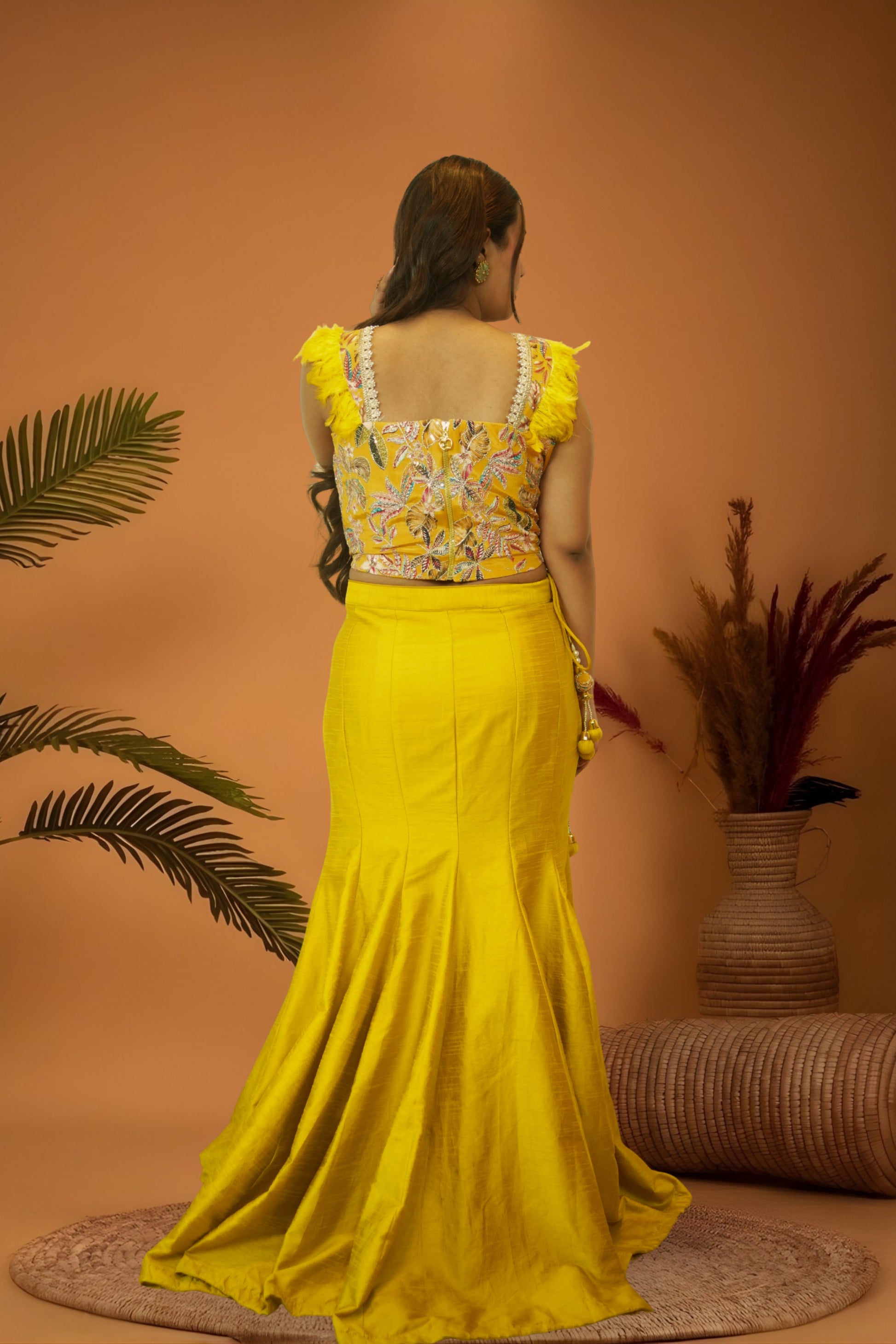 Regal Yellow mermaid skirt crop top set