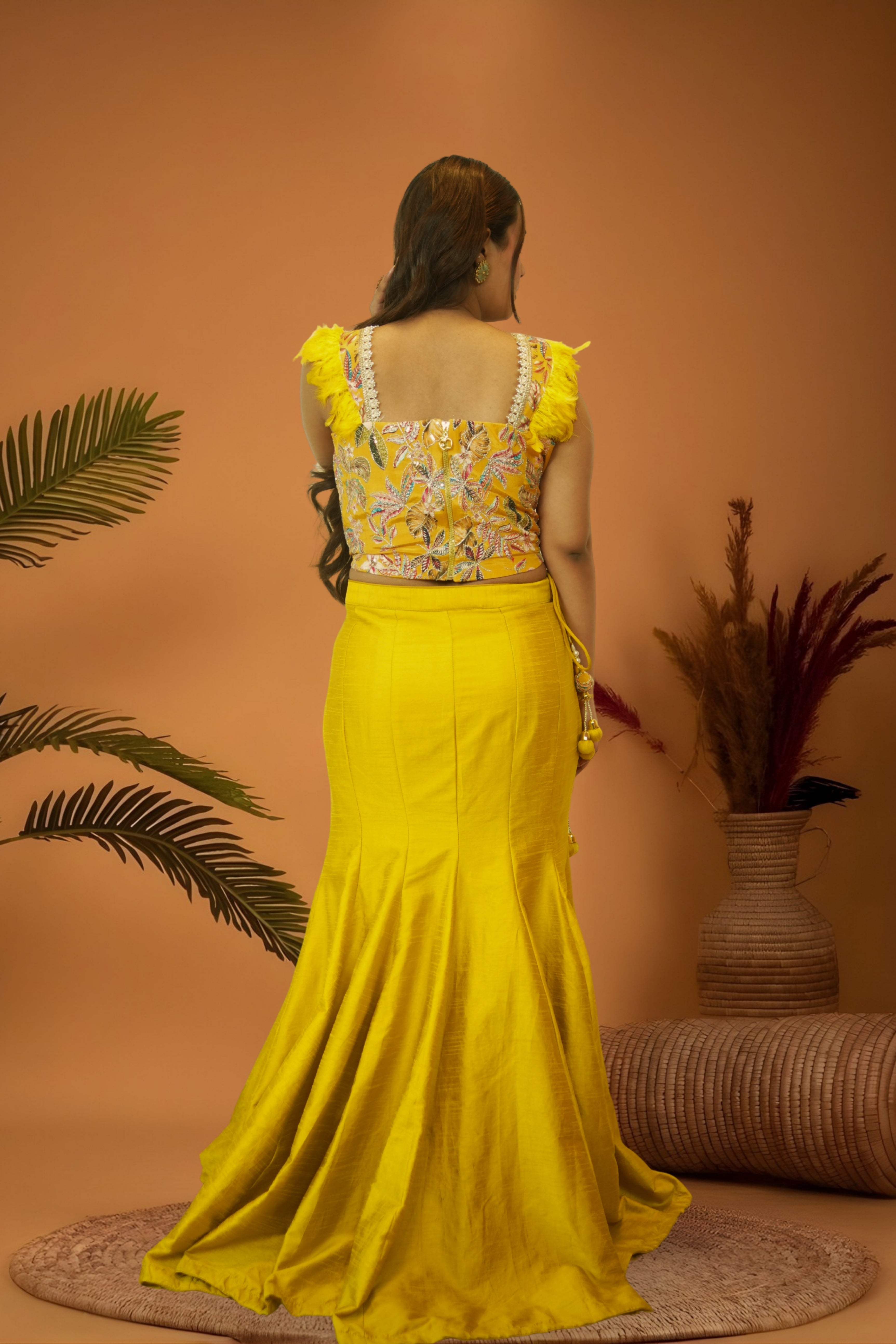Regal Yellow Corset Blouse Mermaid Skirt Set