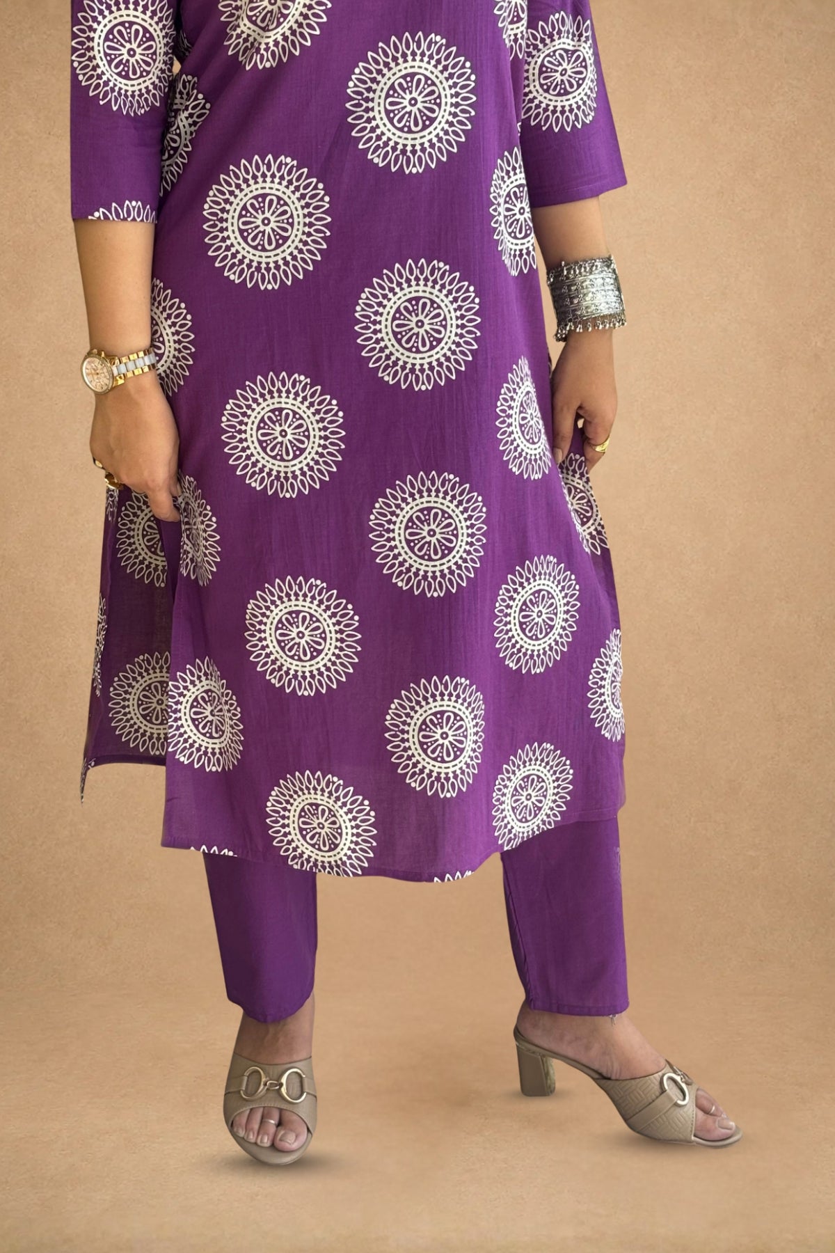 Purple Hand Block Printed Cotton Suit Set