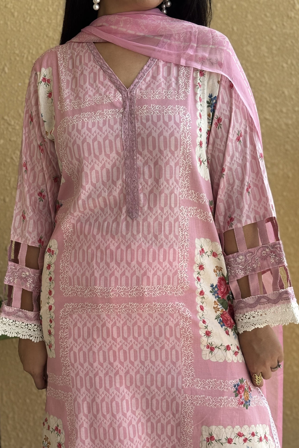 Arezia Blush Pink Lawn Kurta with Farshi Salwar Set
