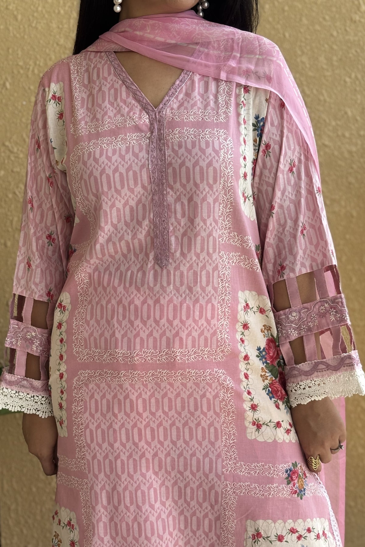 Arezia Blush Pink Lawn Kurta with Farshi Salwar Set