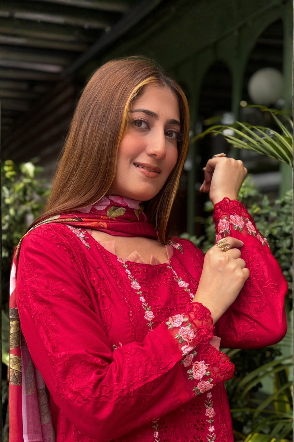Gulrukh - Ruby Red Lawn Suit Set