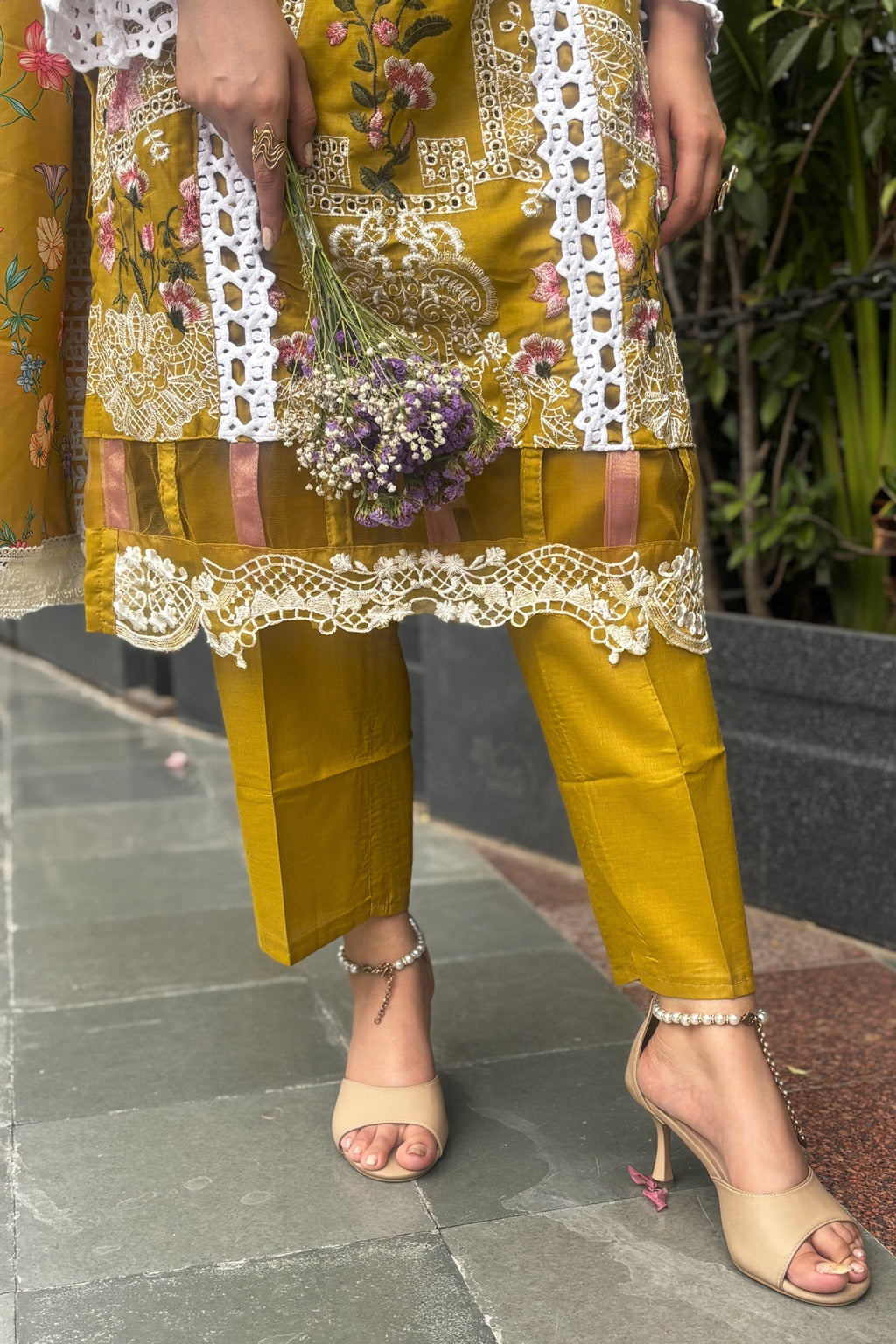 Mahreen - Golden Mustard Lawn Suit Set