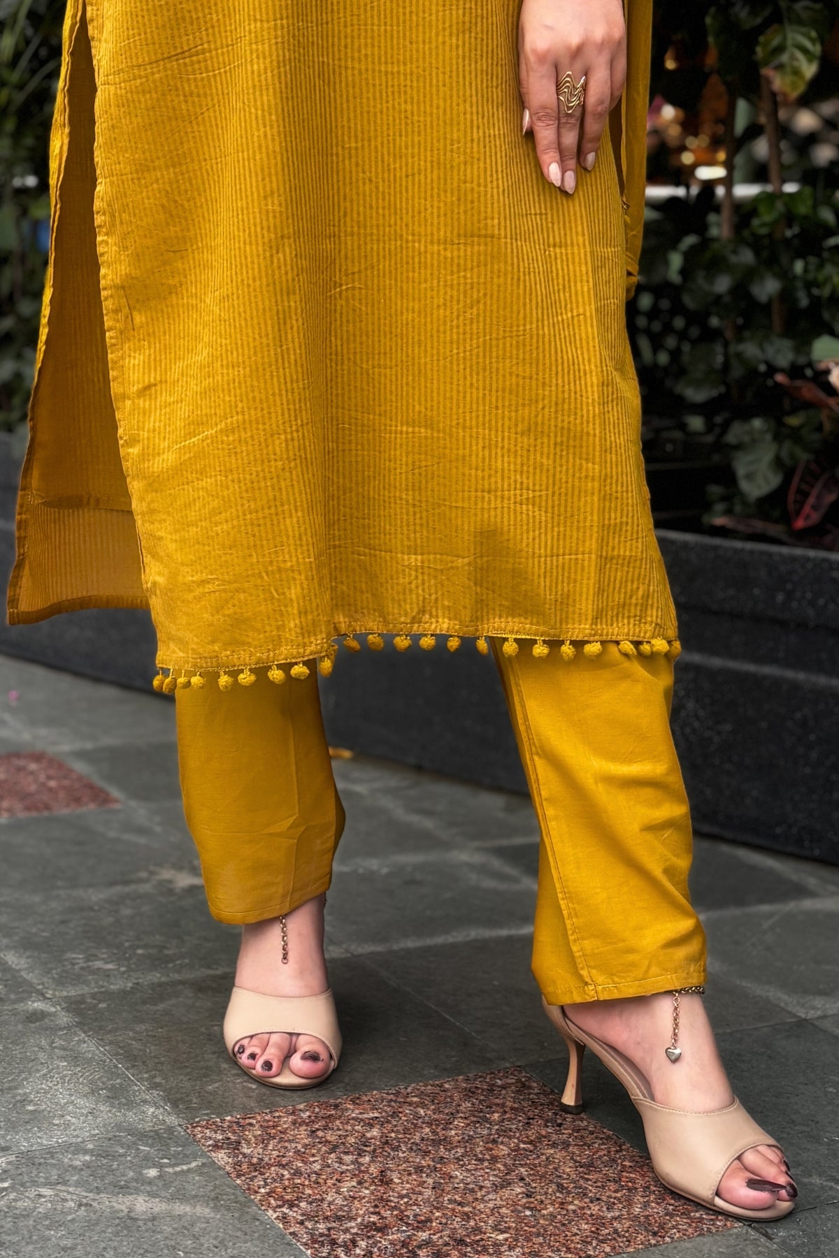 Golden Mustard Embroidered Cotton Suit Set