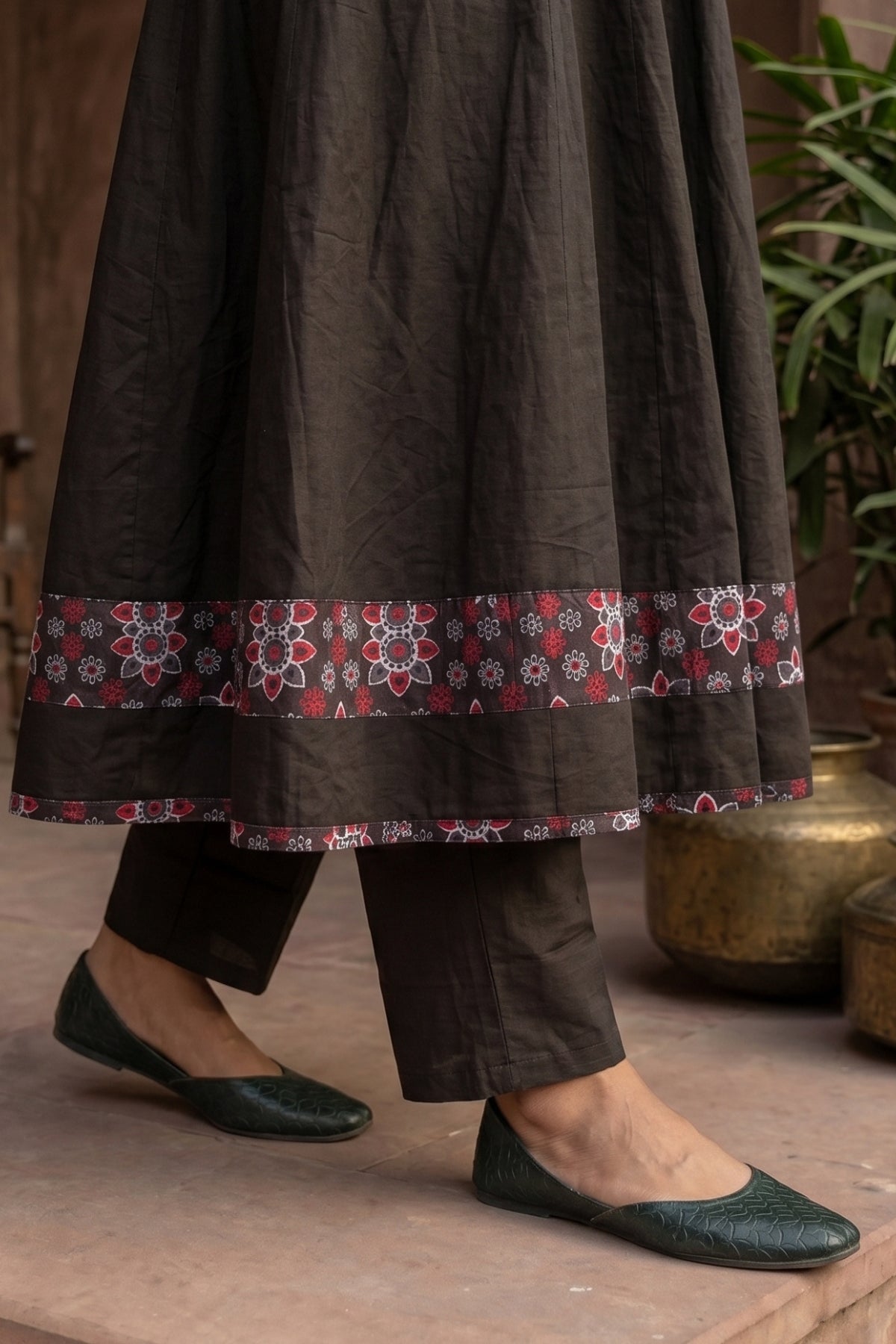 Black Zohra Cotton Slub Anarkali Suit Set