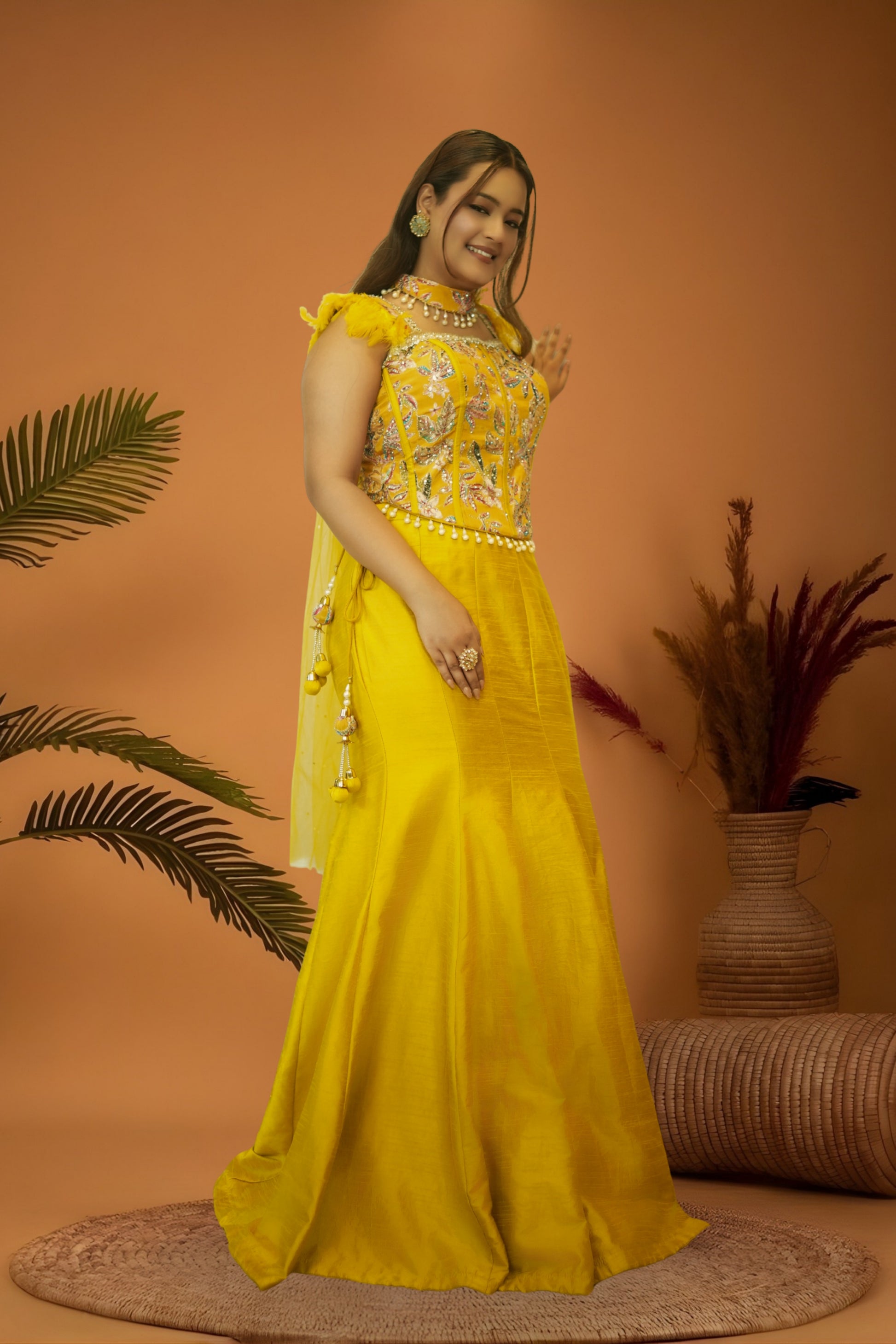 Regal Yellow mermaid skirt crop top set