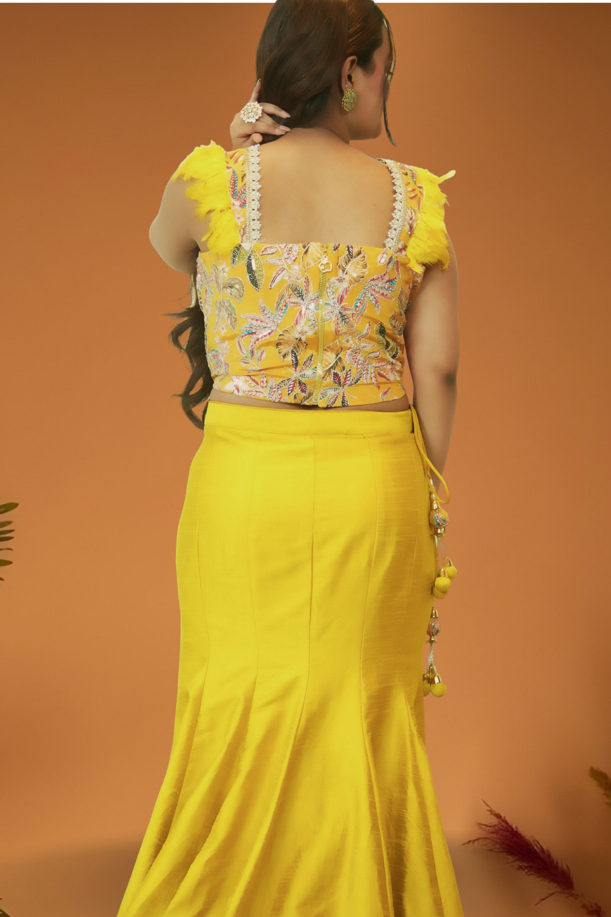Regal Yellow mermaid skirt crop top set