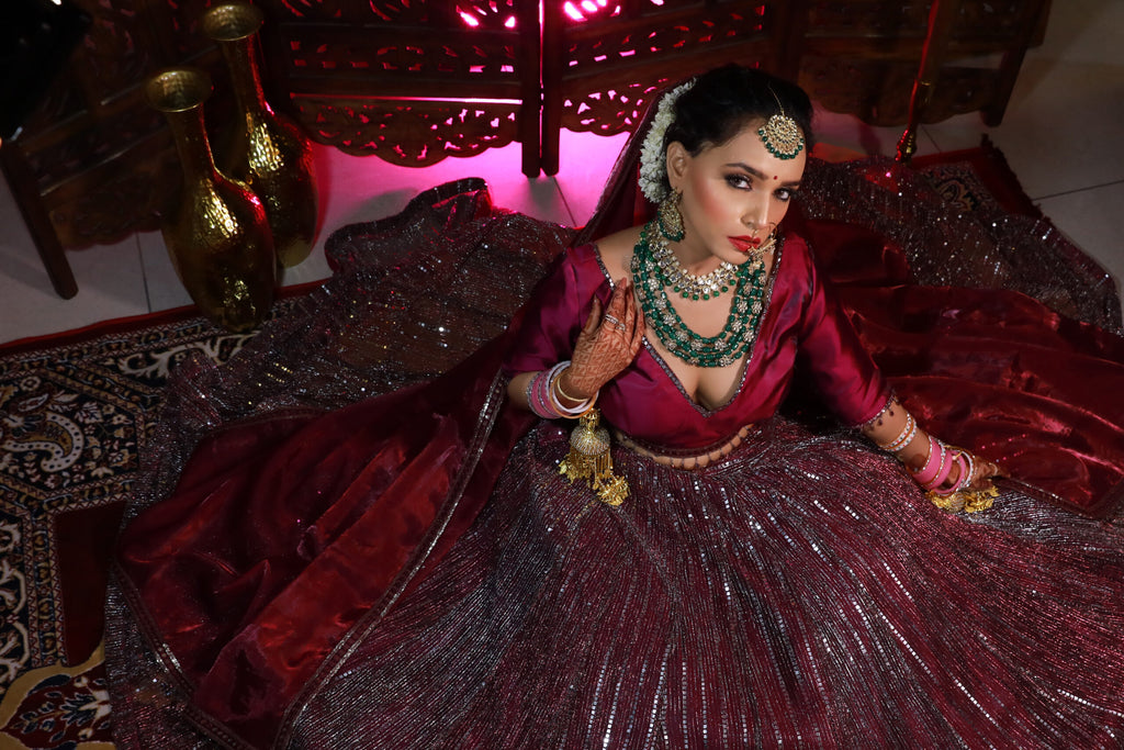 Majestic Dark Wine Bridal Lehenga