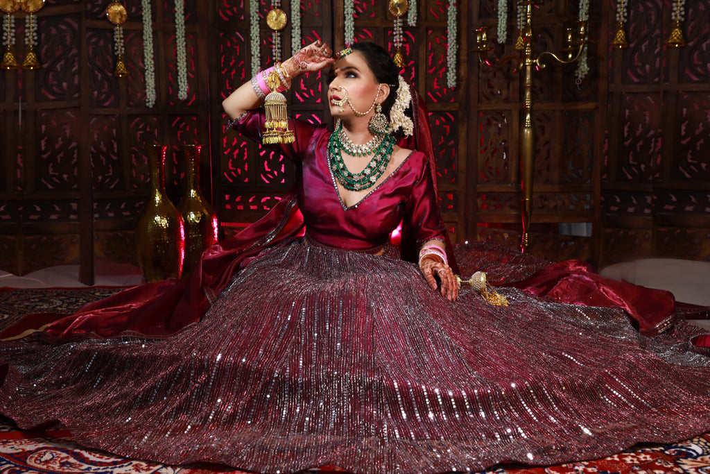 Majestic Dark Wine Bridal Lehenga