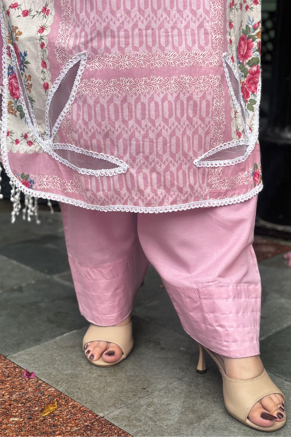 Arezia Blush Pink Lawn Kurta with Farshi Salwar Set