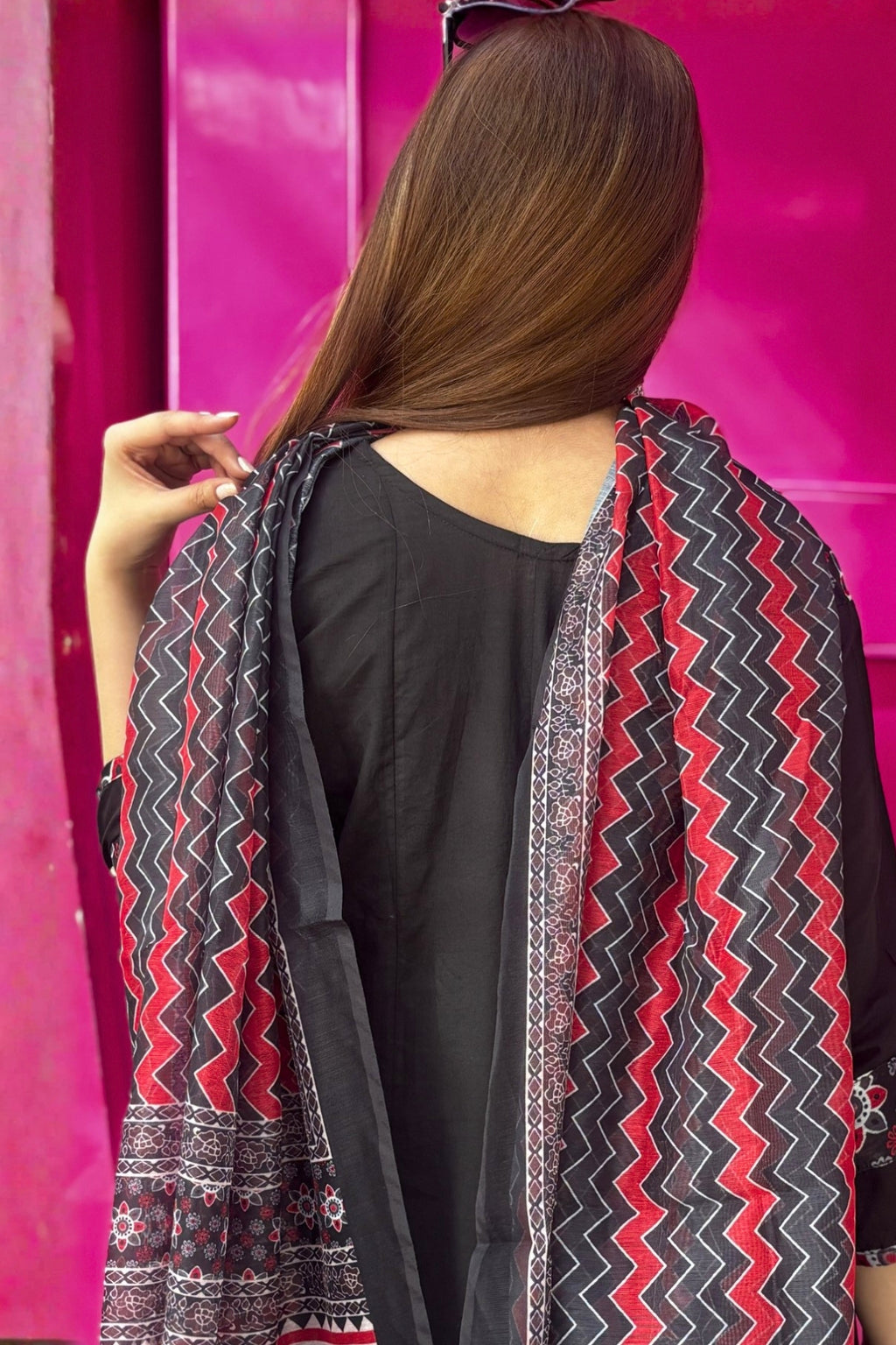 Black Zohra Cotton Slub Anarkali Suit Set