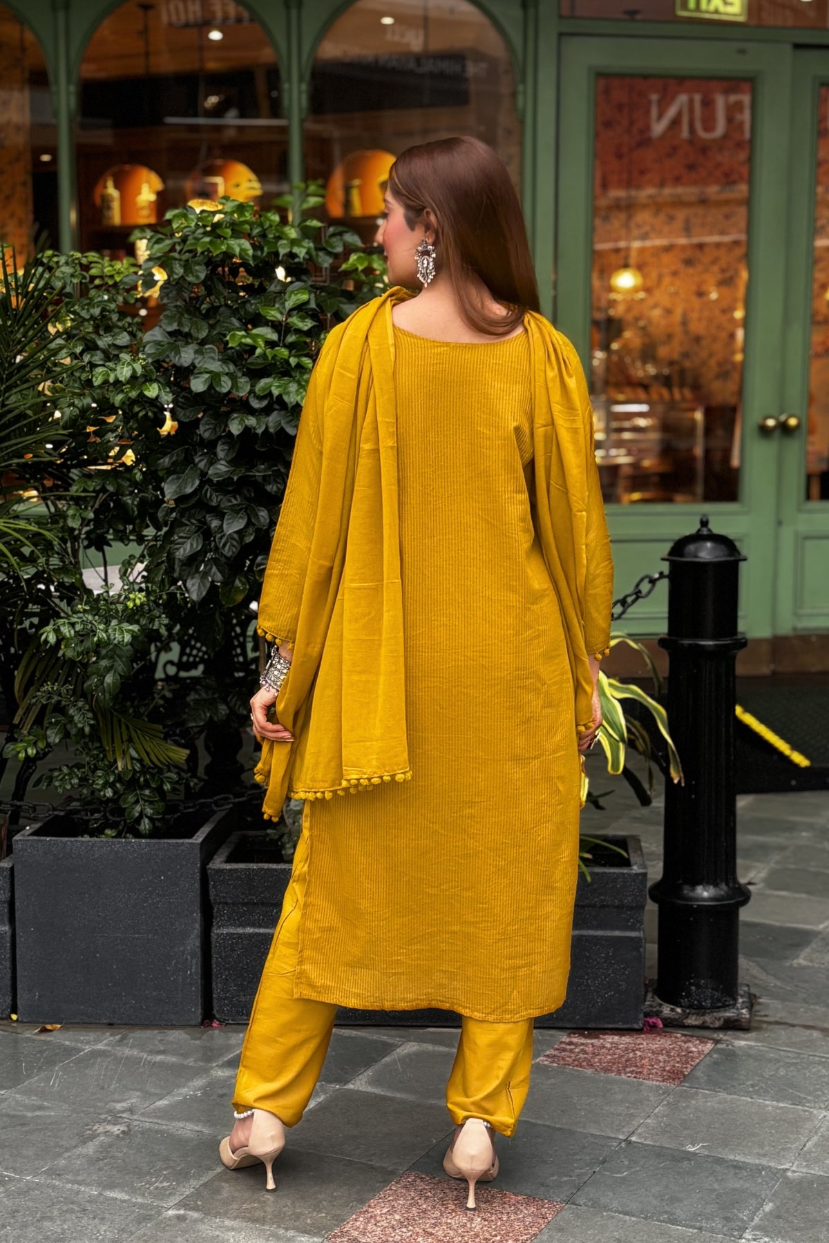Golden Mustard Embroidered Cotton Suit Set