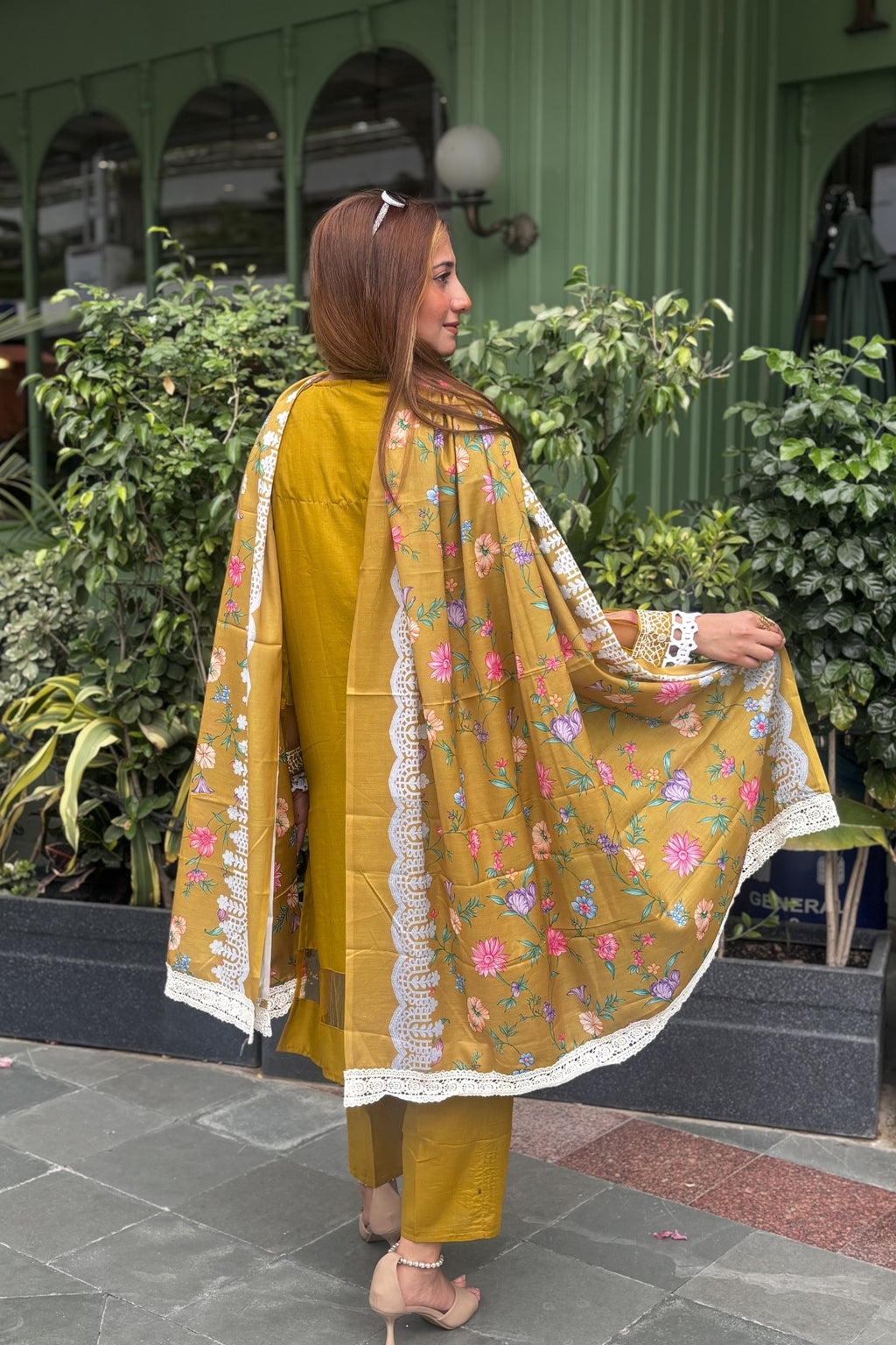 Mahreen - Golden Mustard Lawn Suit Set