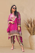 Pink Embellished Chinon Silk Kaftan Set