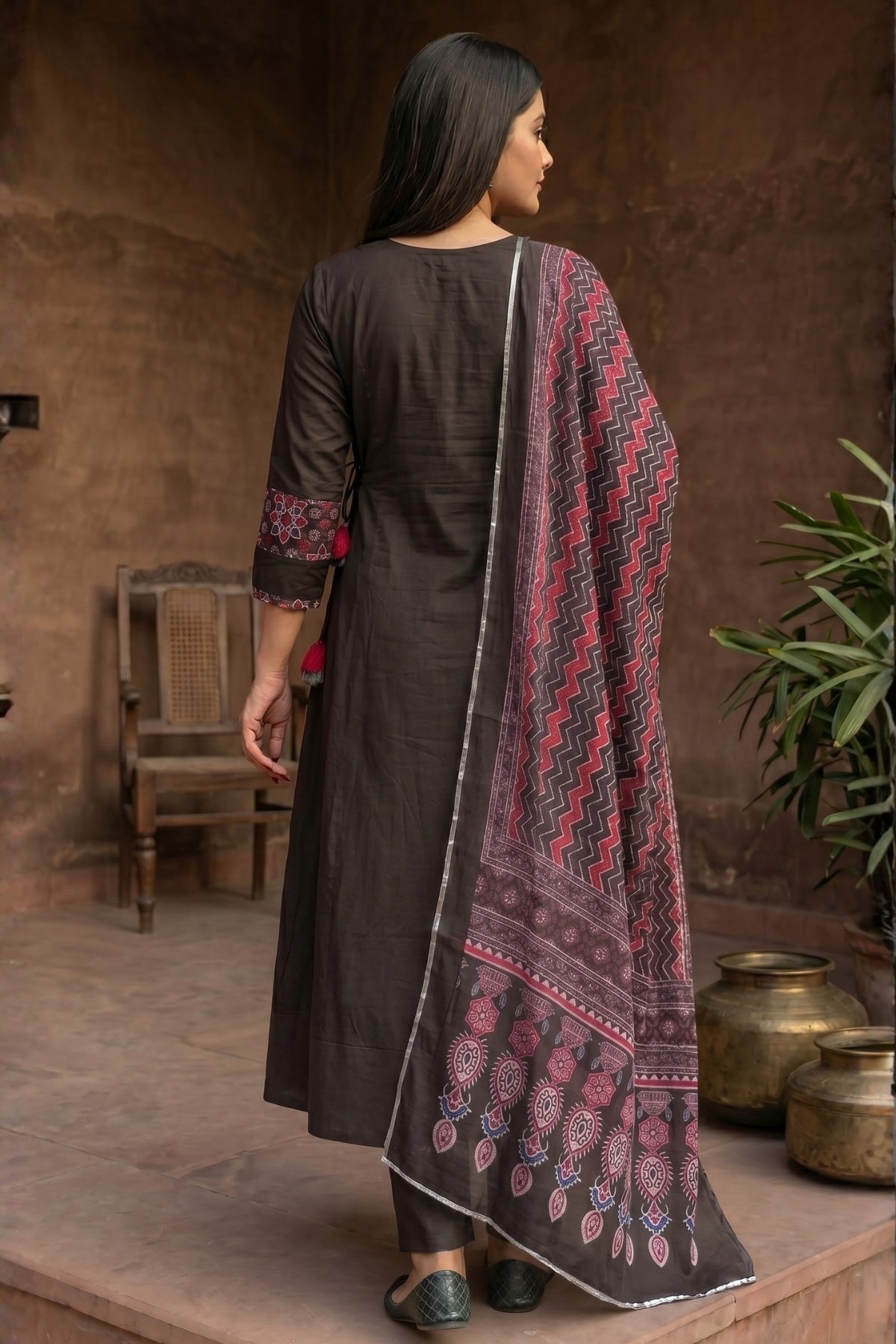 Black Zohra Cotton Slub Anarkali Suit Set