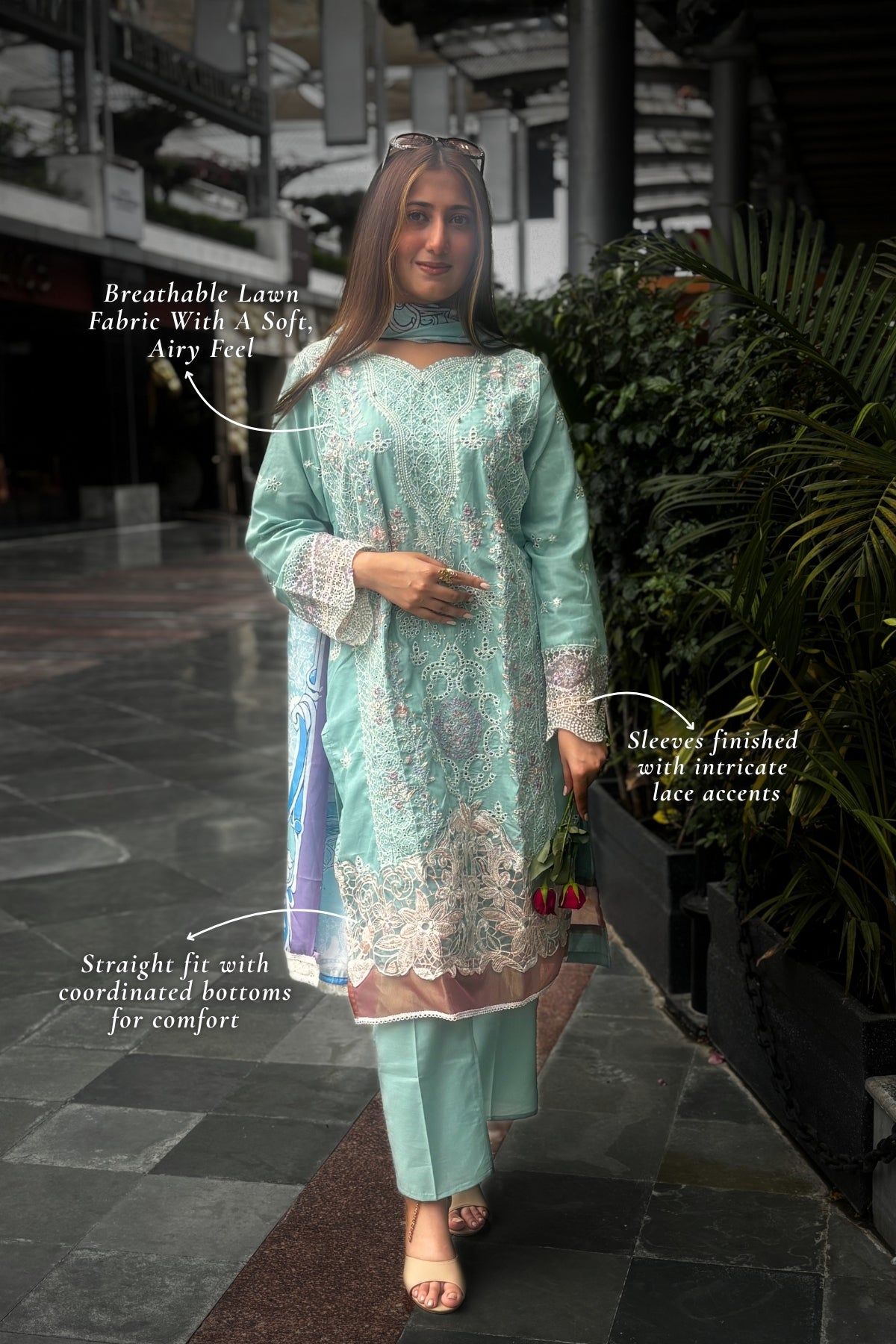Gulrukh - Aqua Mint Lawn Suit Set