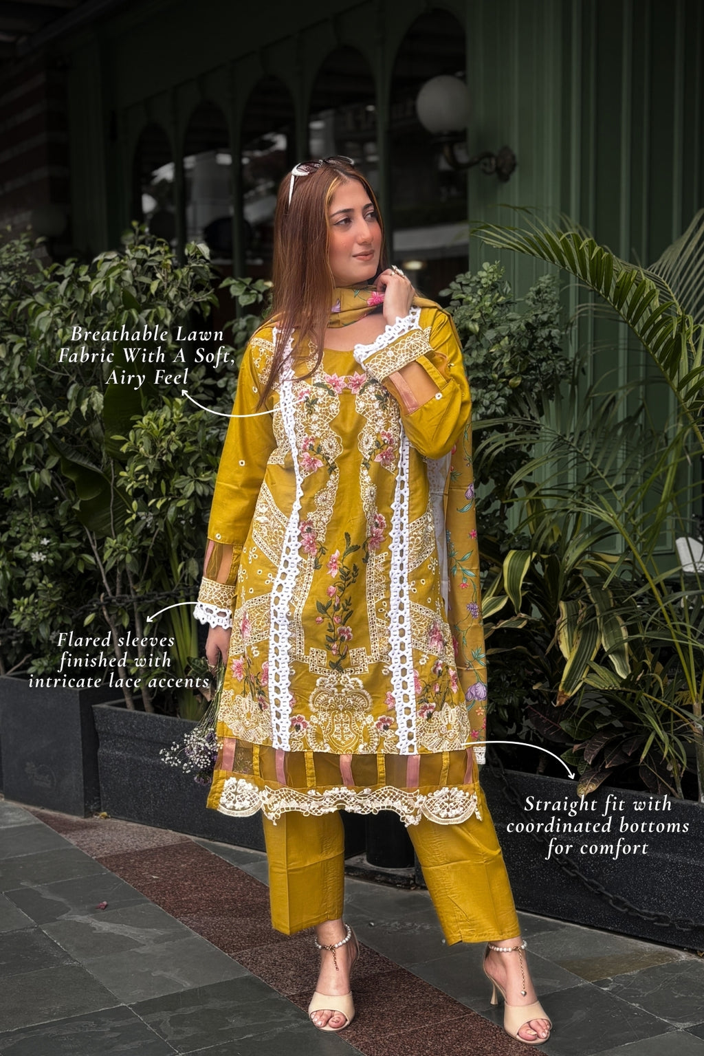 Mahreen - Golden Mustard Lawn Suit Set