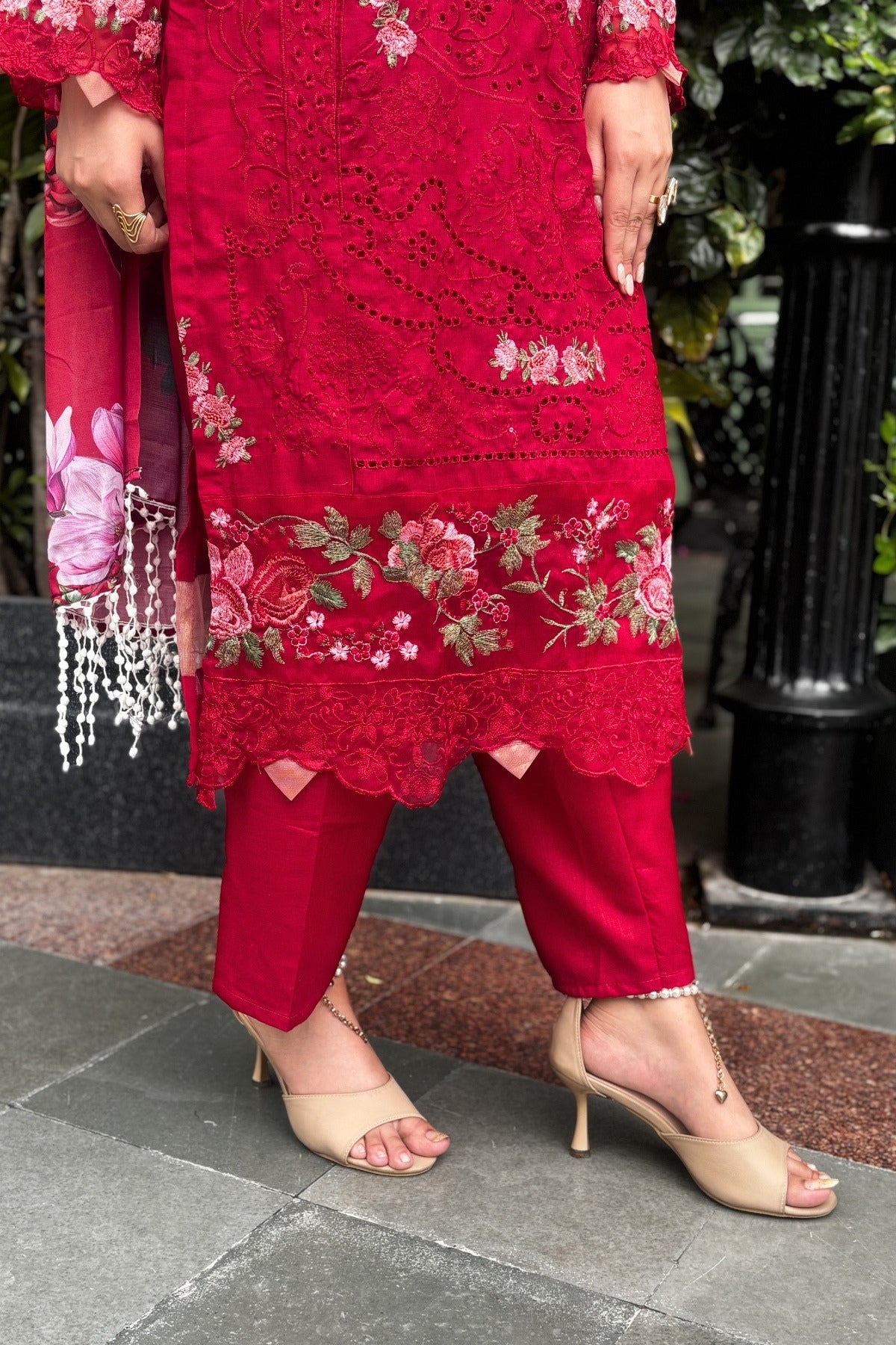 Gulrukh - Ruby Red Lawn Suit Set
