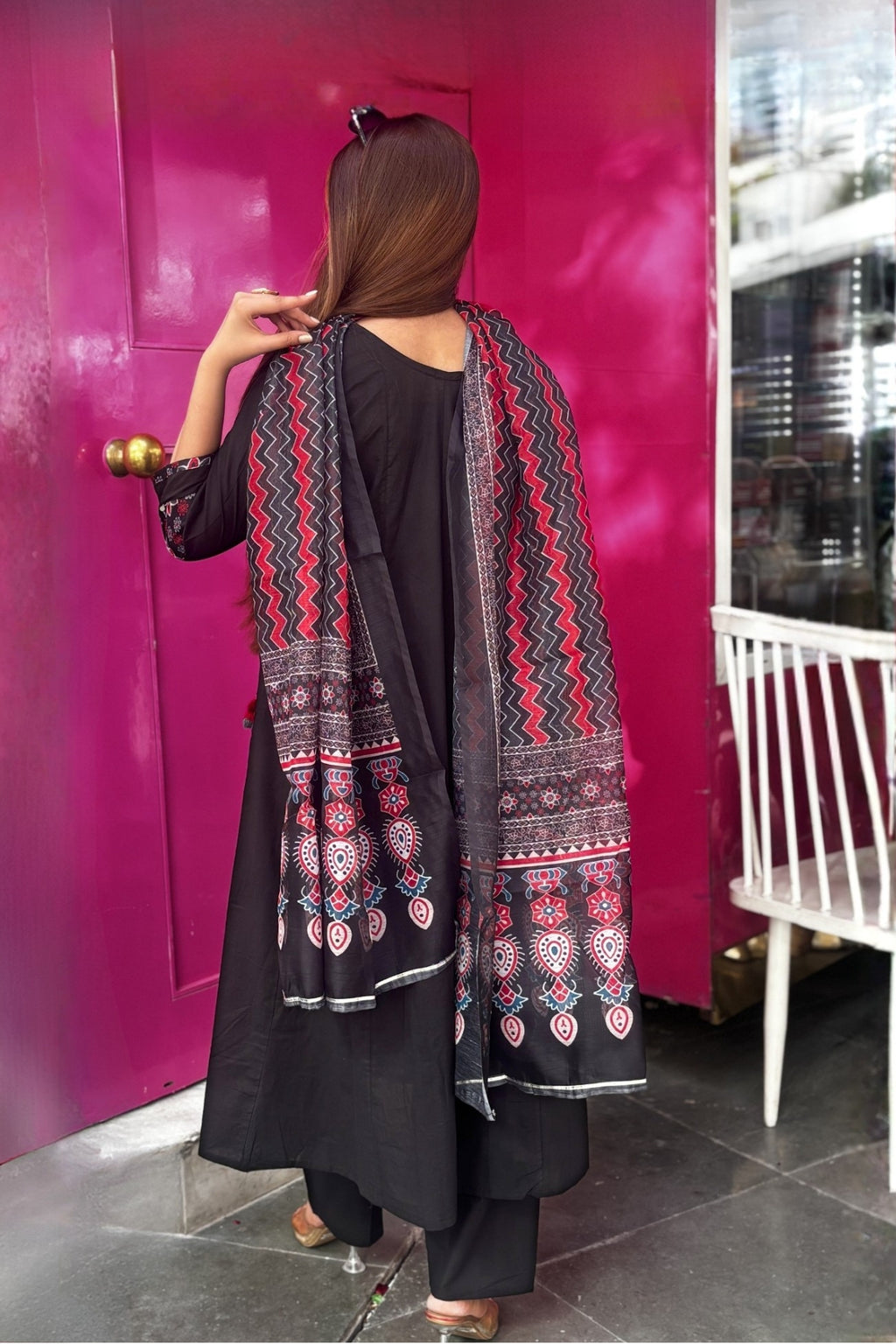 Black Zohra Cotton Slub Anarkali Suit Set